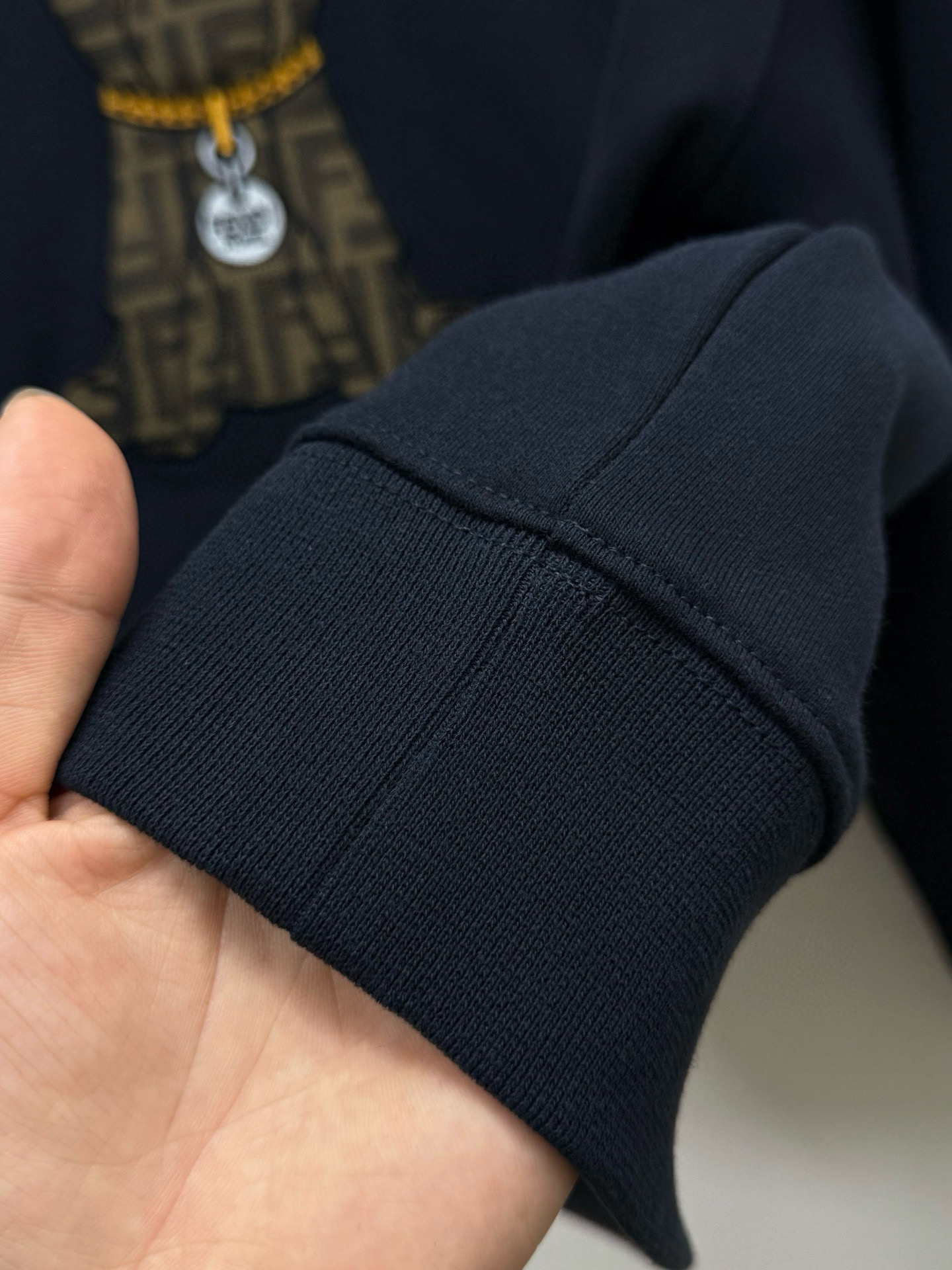 Худи мужское в стиле Fendi FD из махрового хлопка тёмно-синего цвета