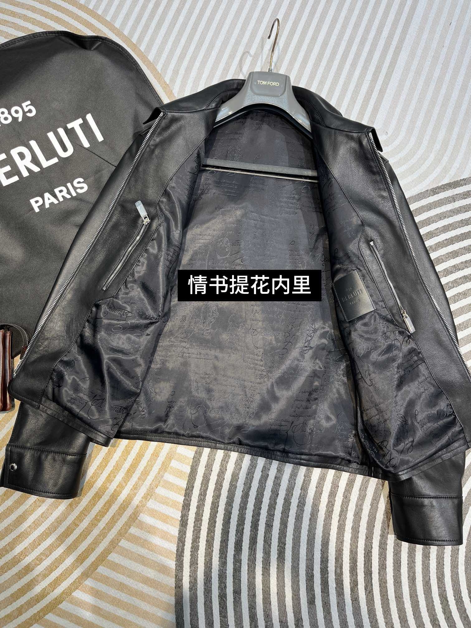 Куртка мужская Berluti чёрного цвета с отложным воротником и молнией