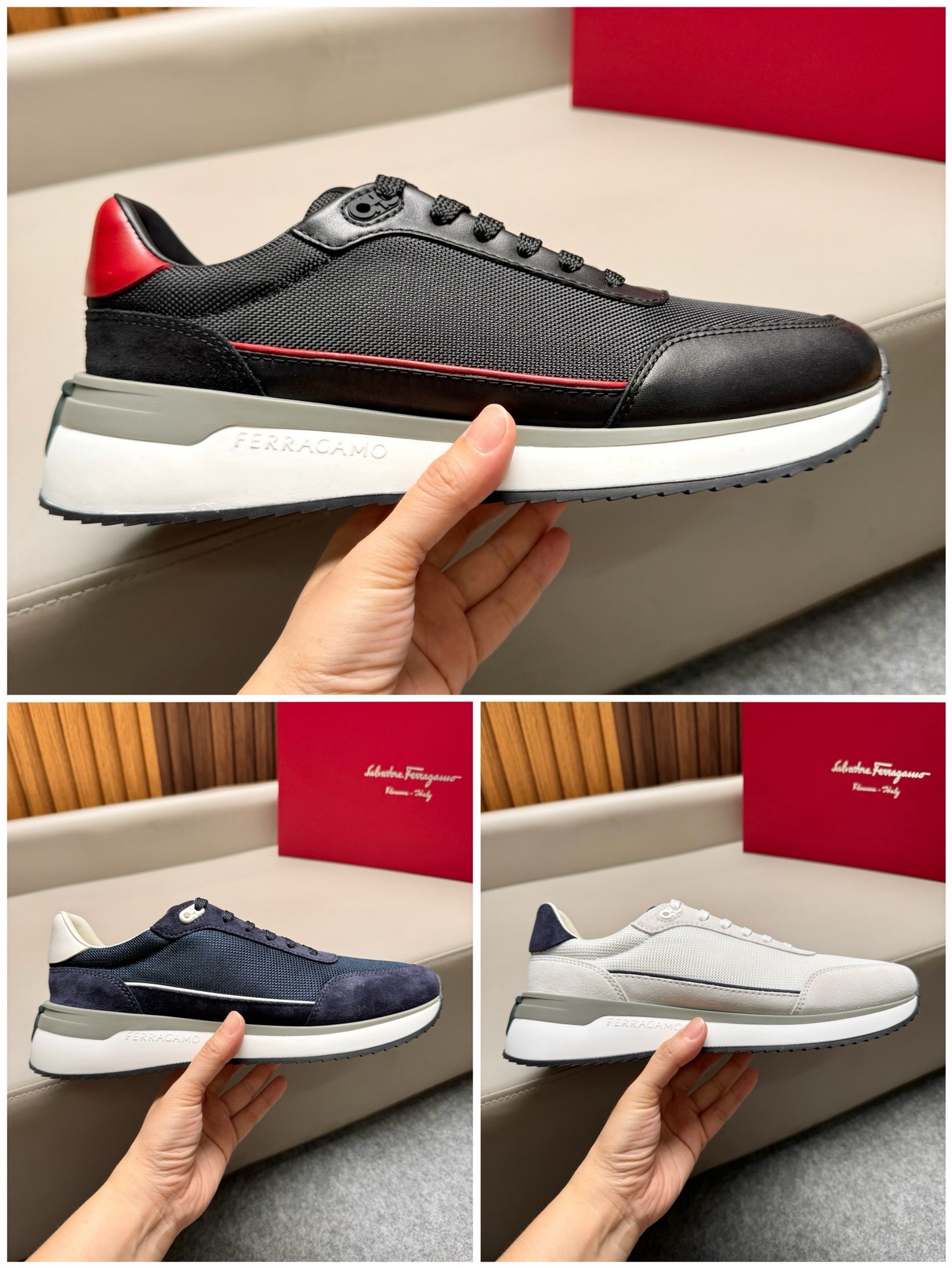 Кроссовки мужские в стиле Salvatore Ferragamo Low Cut Sneaker белого цвета
