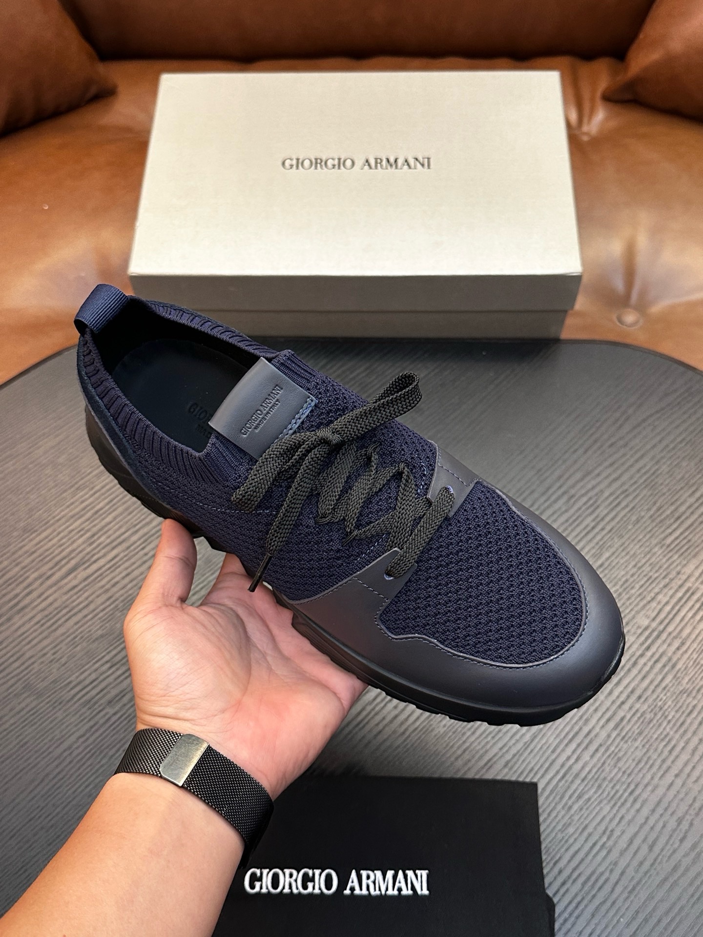 Кроссовки мужские Giorgio Armani Gyo тёмно-синего цвета