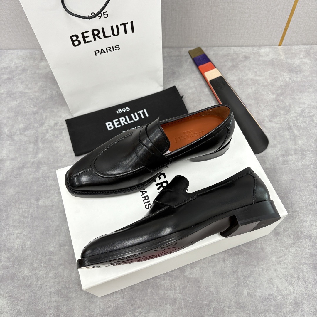 Лоферы мужские в стиле Berluti пенни из натуральной кожи черного цвета