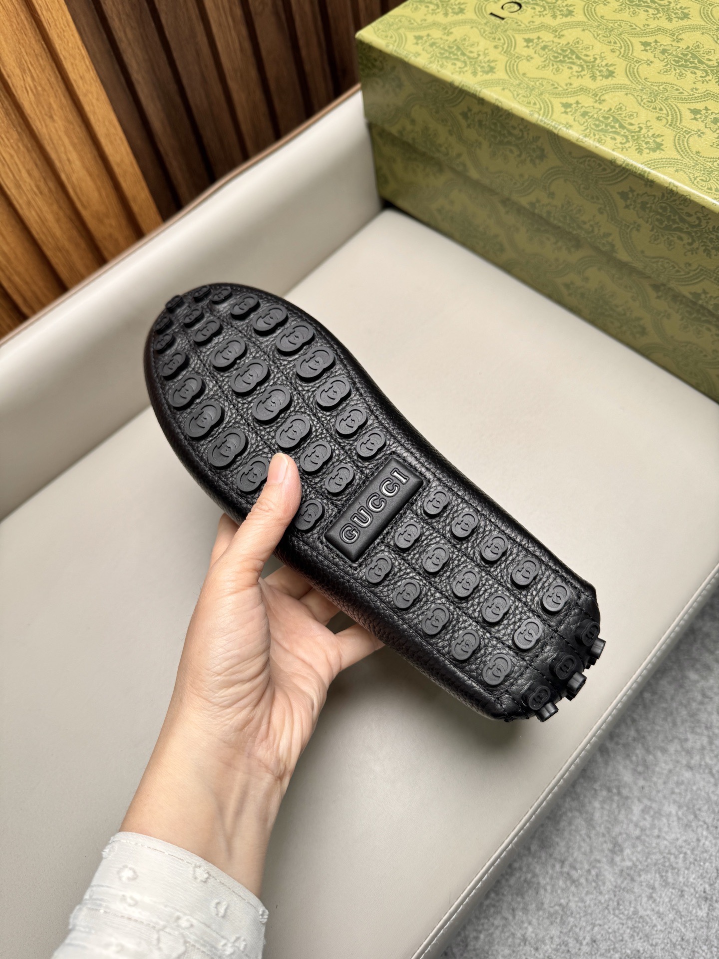 Мокасины мужские в стиле Gucci Driver черного цвета