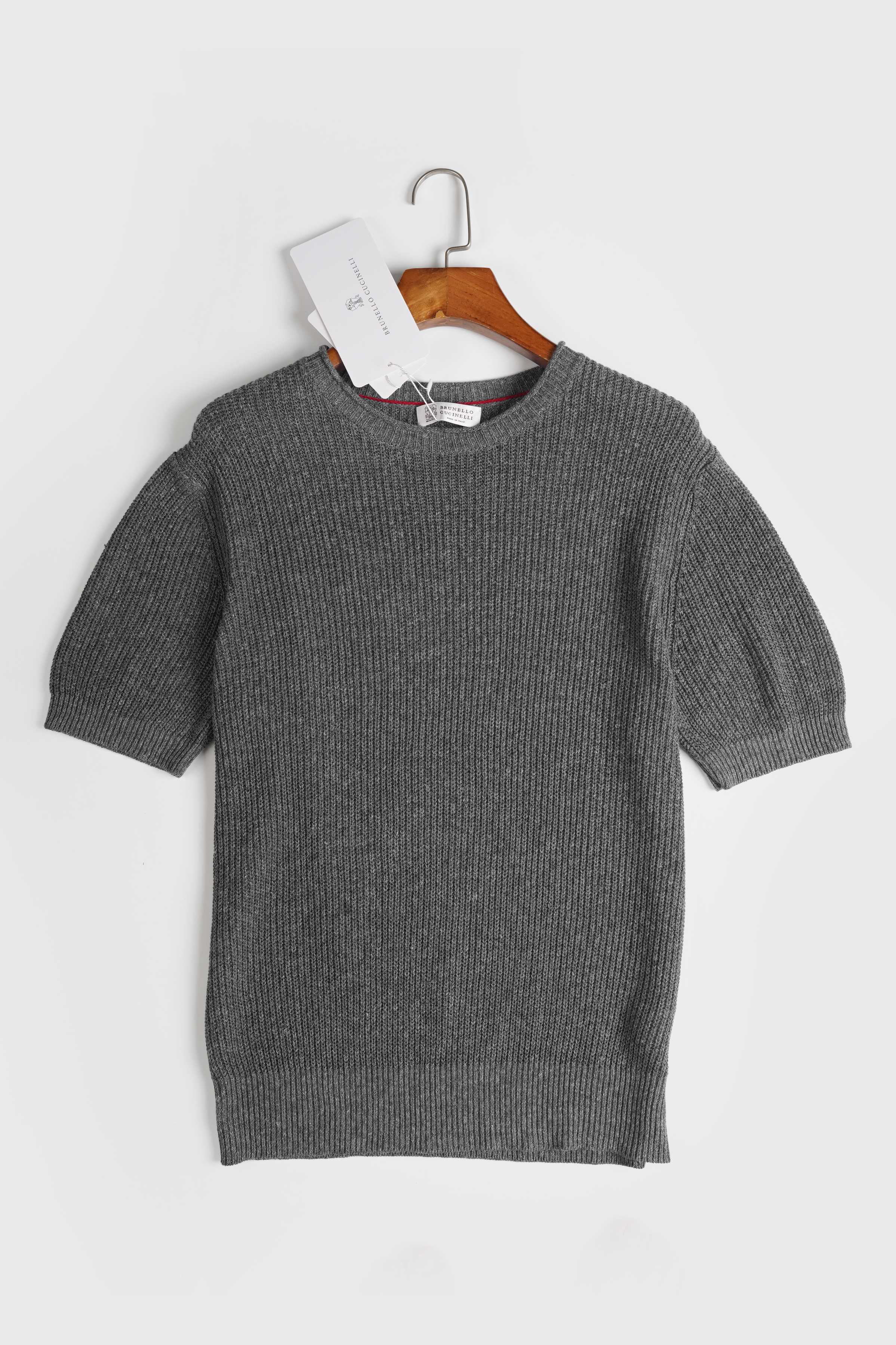 Футболка мужская в стиле Brunello Cucinelli из льна и хлопка серого цвета 