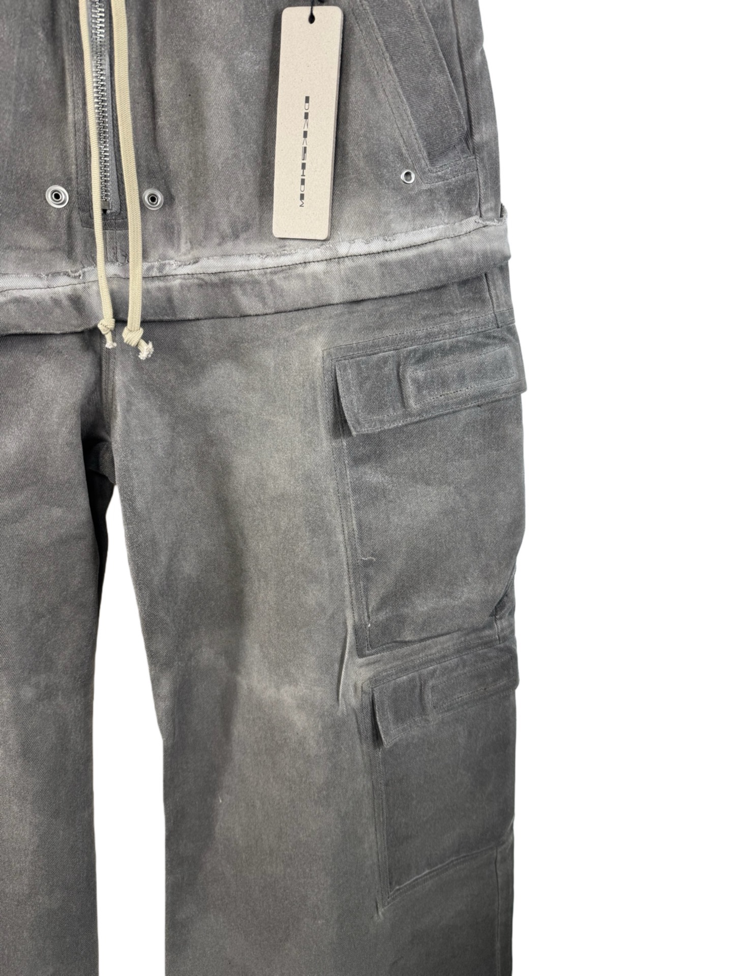 Брюки унисекс в стиле Rick Owens DRKSHDW Hollywood Double Cargo серо-графитового цвета 