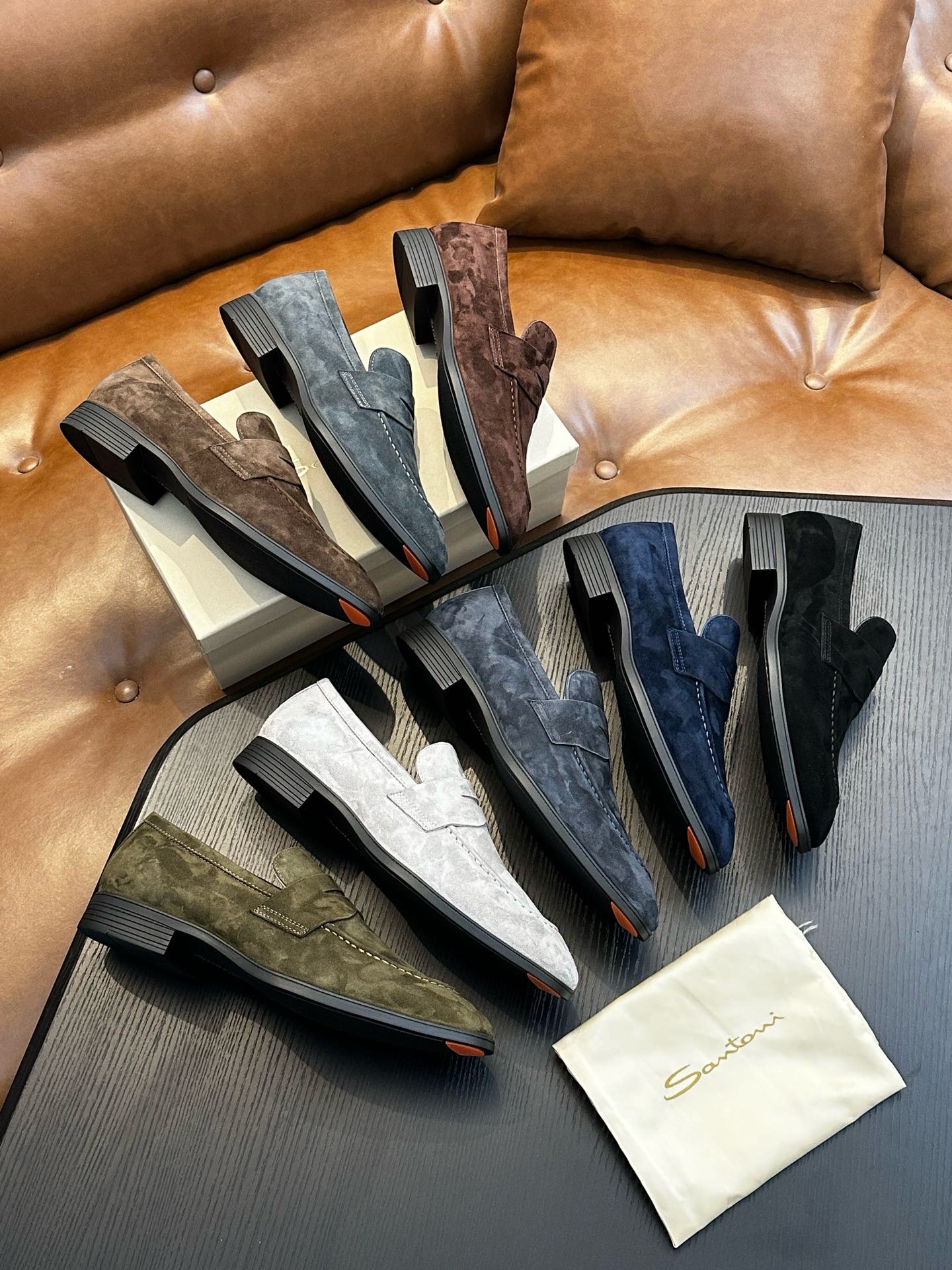 Лоферы мужские в стиле Santoni серого цвета