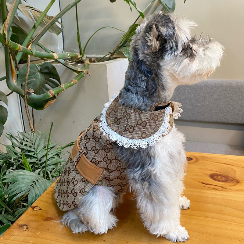 Жилет-платье для собак в стиле Gucci Monogram с кружевным воротником и ремешком