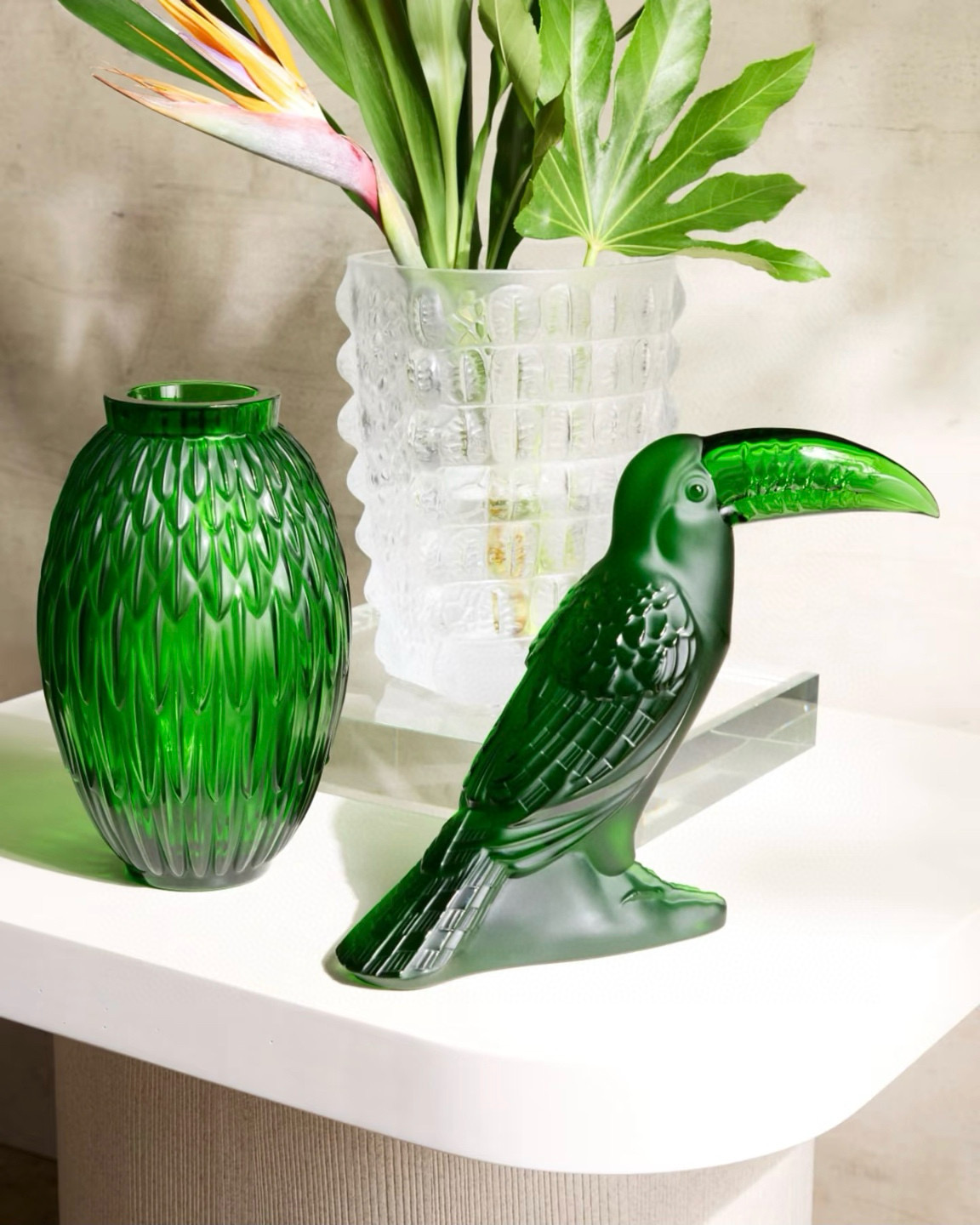 Скульптура в стиле Lalique «Toucan / Big Mouth», зелёная