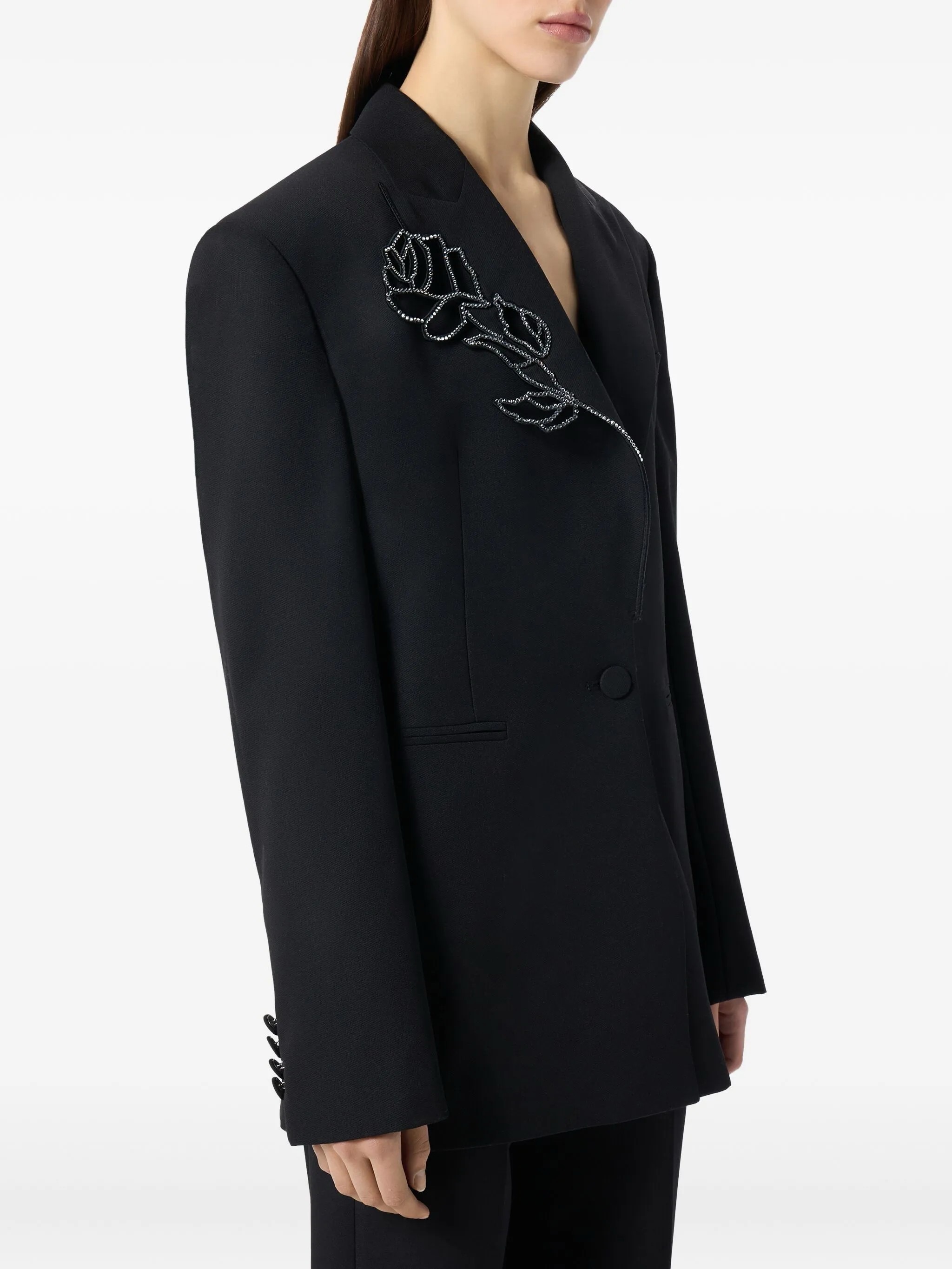 Жакет женский Blumarine Wool Jacket with Laser-Cut Embroidery and Rhinestones чёрного цвета