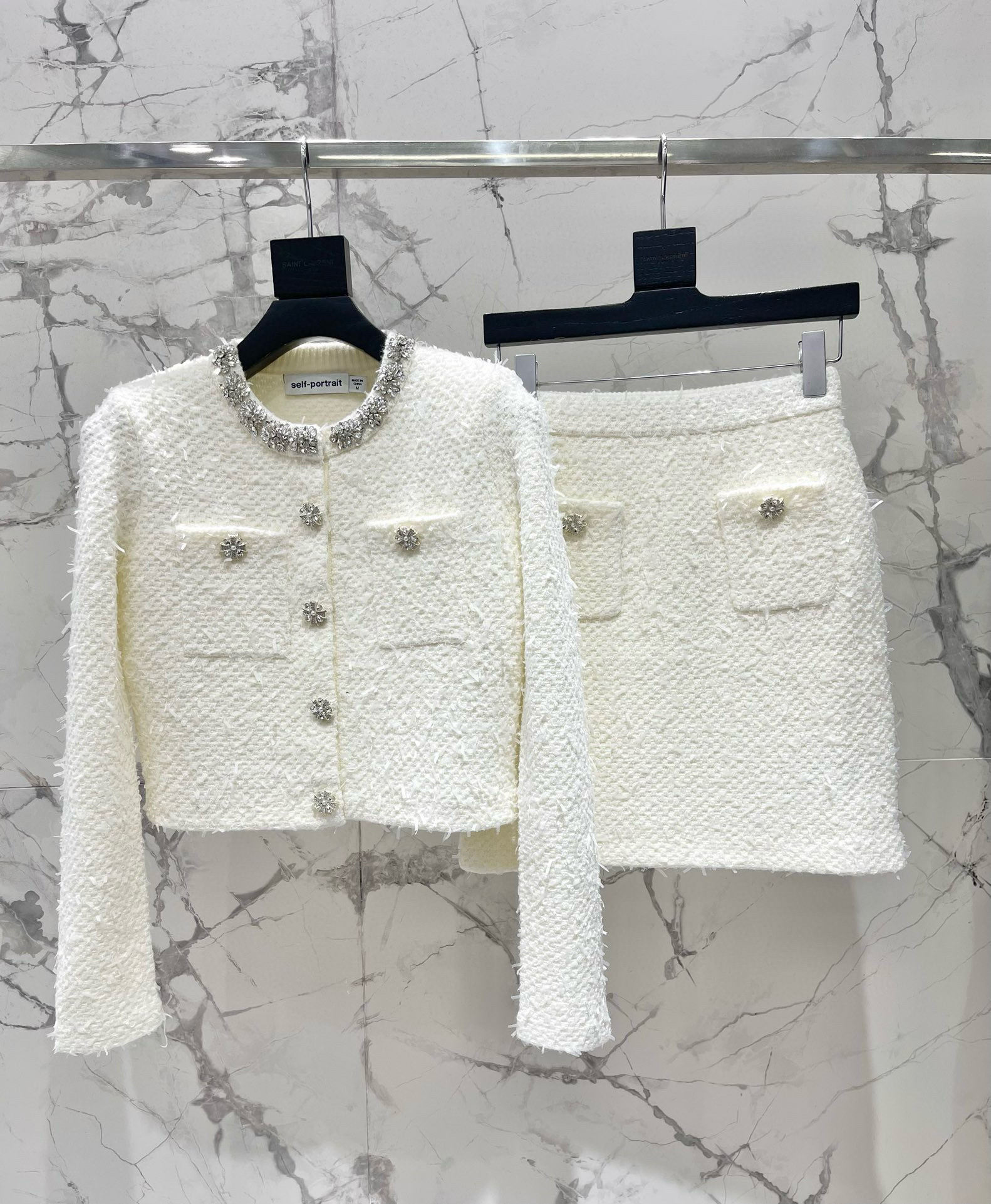 Юбка женская в стиле Self-Portrait с кристаллами, чёрного цвета