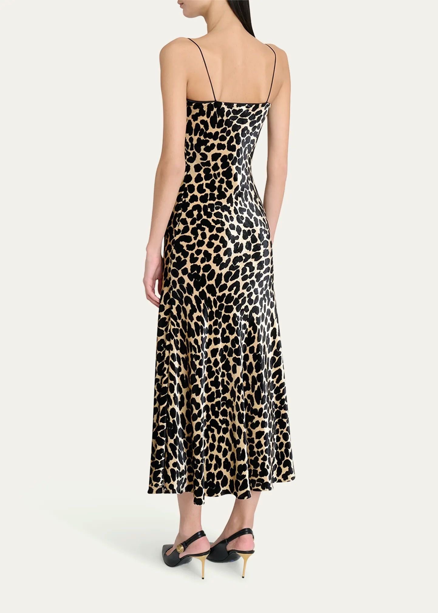 Платье женское в стиле Balmain из шёлковистой ткани с леопардовым принтом на тонких бретелях