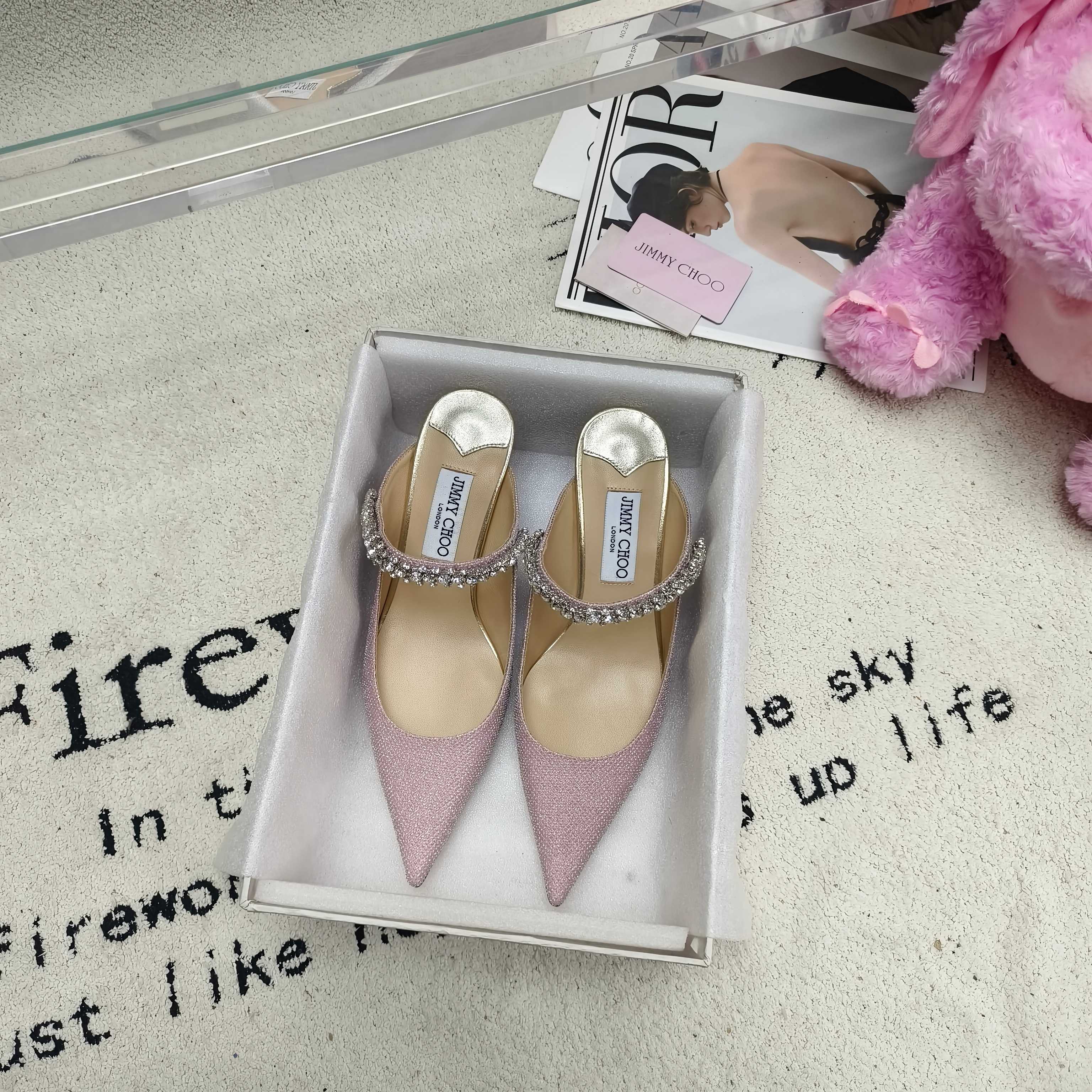 Мюли женские в стиле Jimmy Choo розового цвета