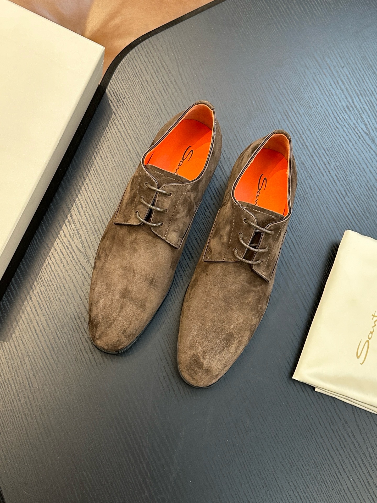 Дерби мужские в стиле Santoni серо-коричневого цвета