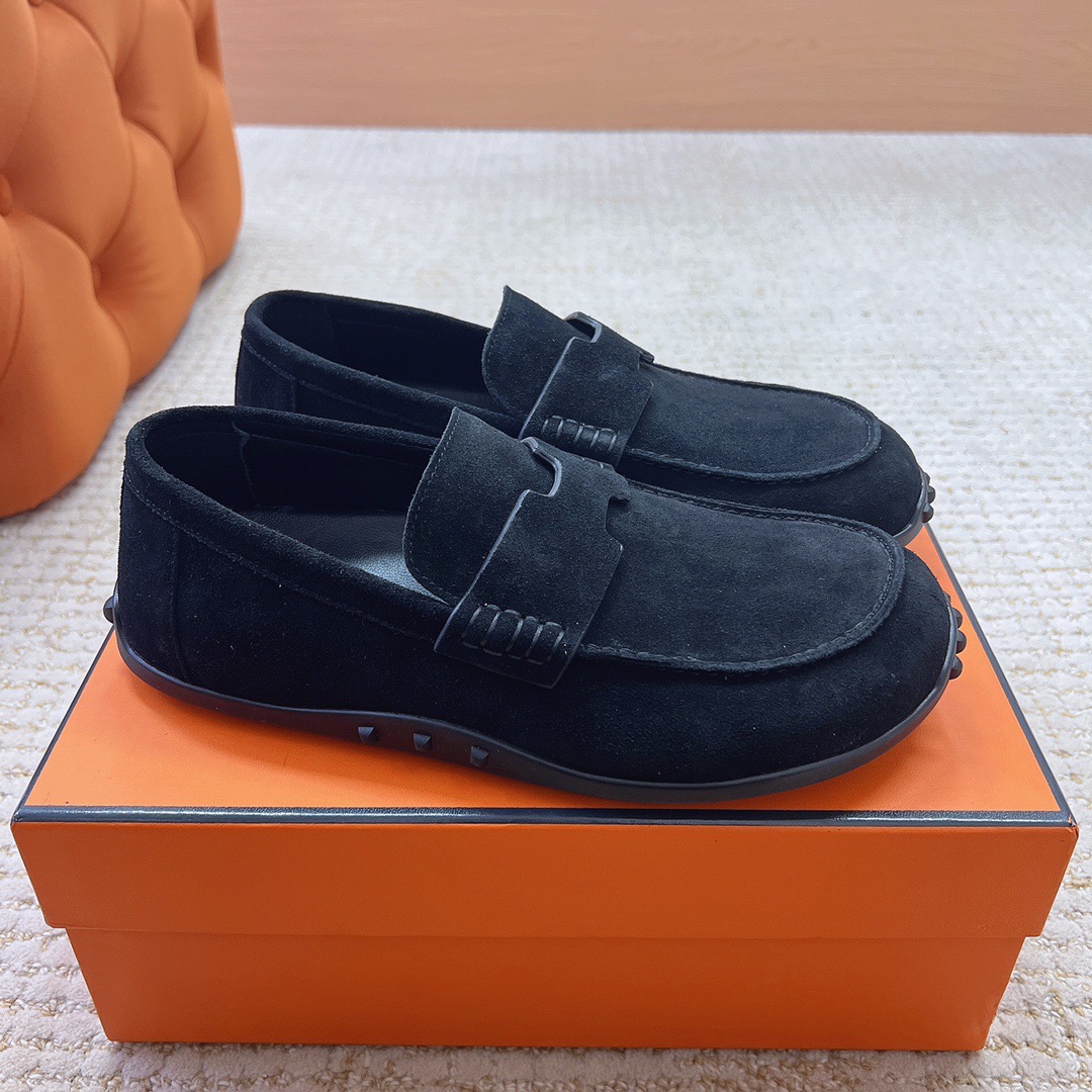 Лоферы мужские в стиле Hermès черного цвета