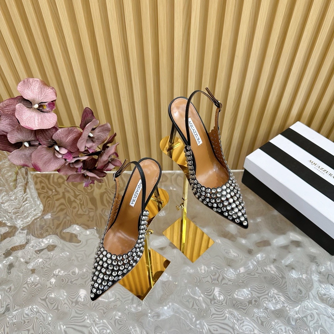 Туфли женские Aquazzura Gatsby Sling Satin 105 чёрного цвета