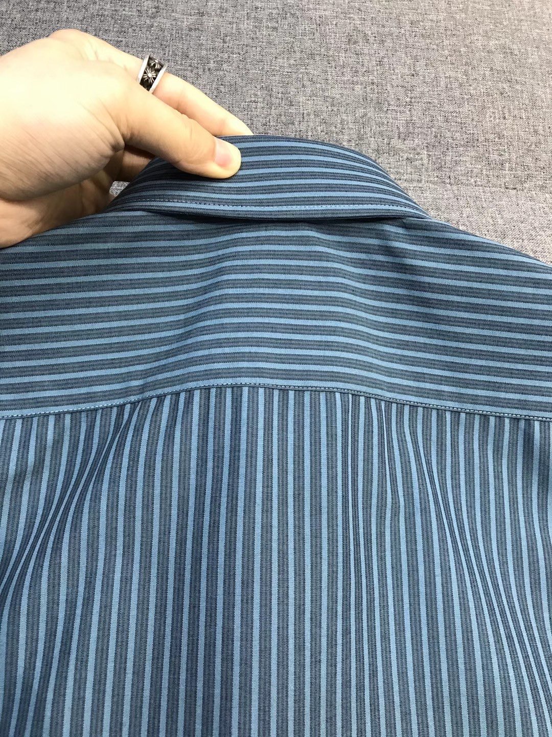 Рубашка мужская в стиле Ermenegildo Zegna в полоску классическая сине-голубого цвета