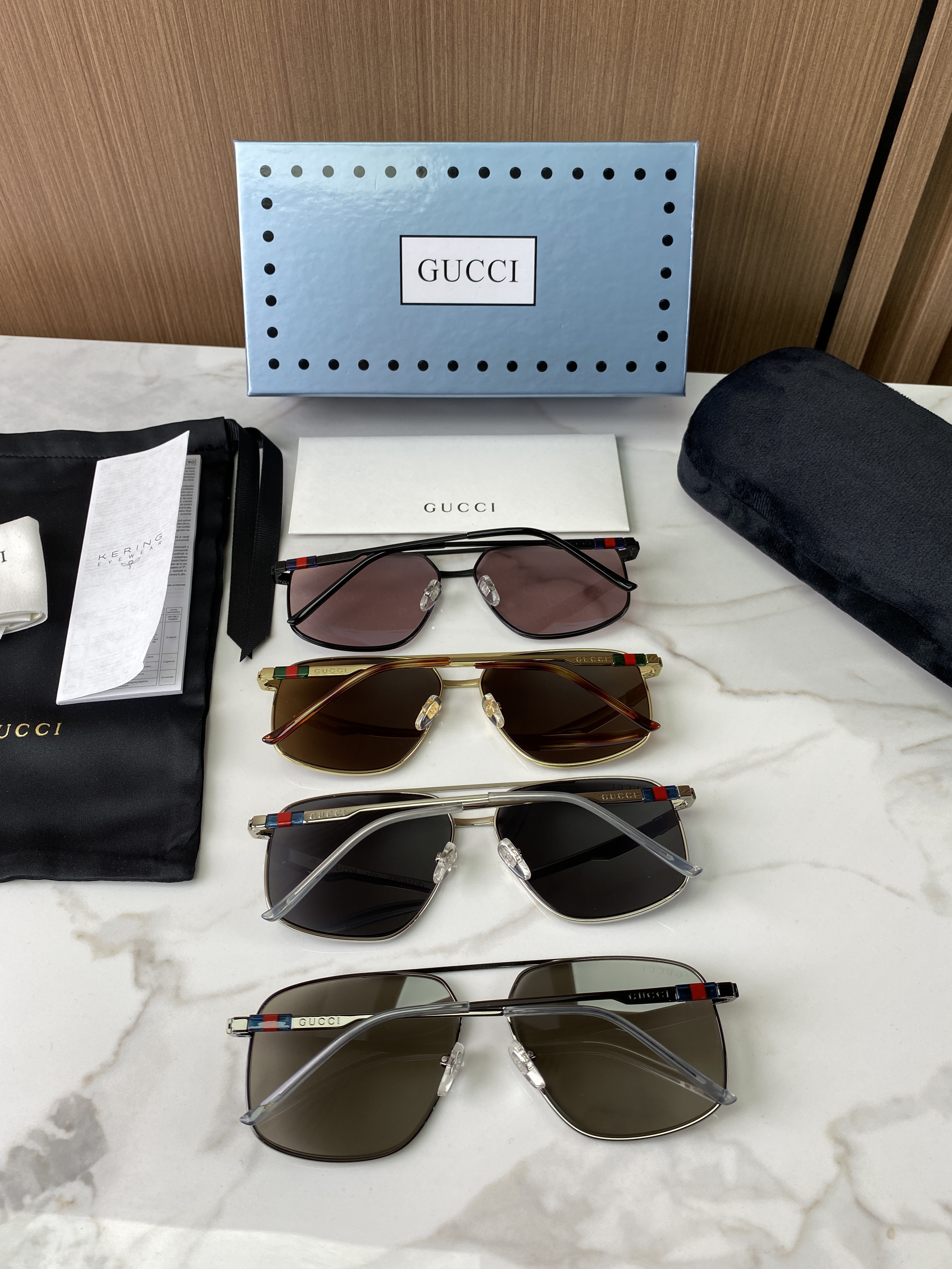 Очки солнцезащитные унисекс в стиле Gucci в металлической оправе классической формы