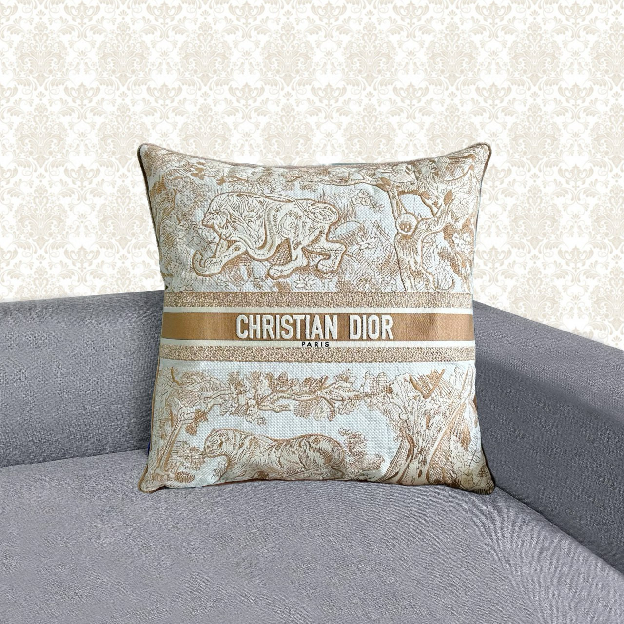  Подушка декоративная в стиле Dior с анималистичным принтом и картографическим принтом, 50×50 см