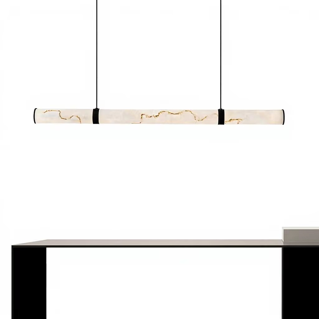 Люстра подвесная линейная светодиодная в минималистичном стиле с мраморным плафоном