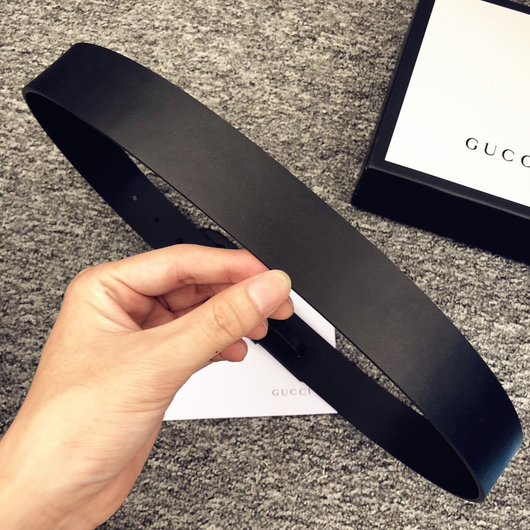 Ремень мужской в стиле Gucci из натуральной кожи чёрного цвета с пряжкой GG