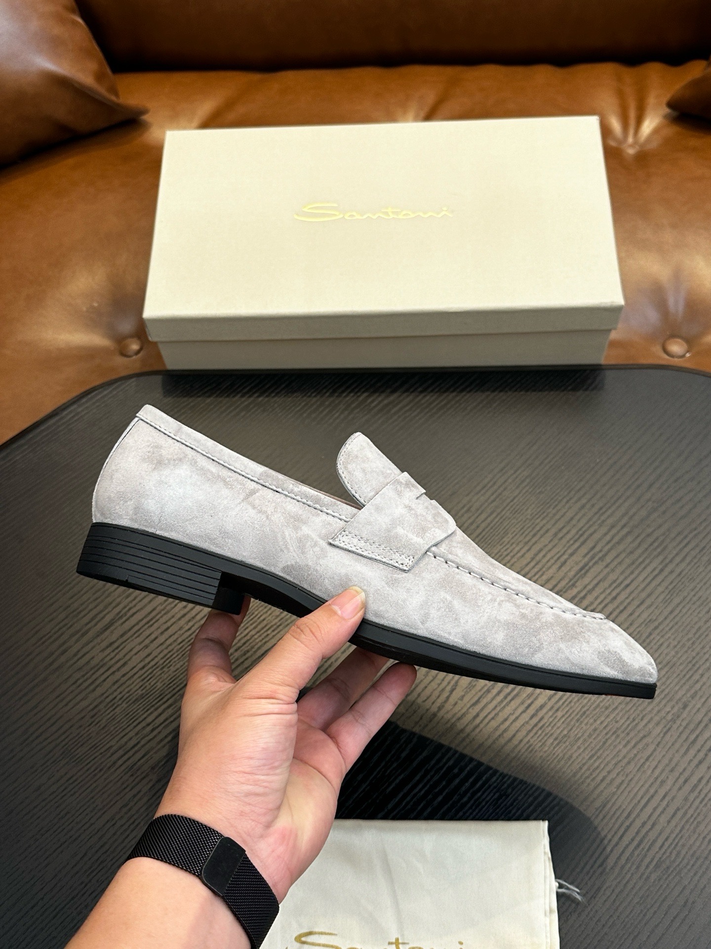 Лоферы мужские в стиле Santoni серого цвета
