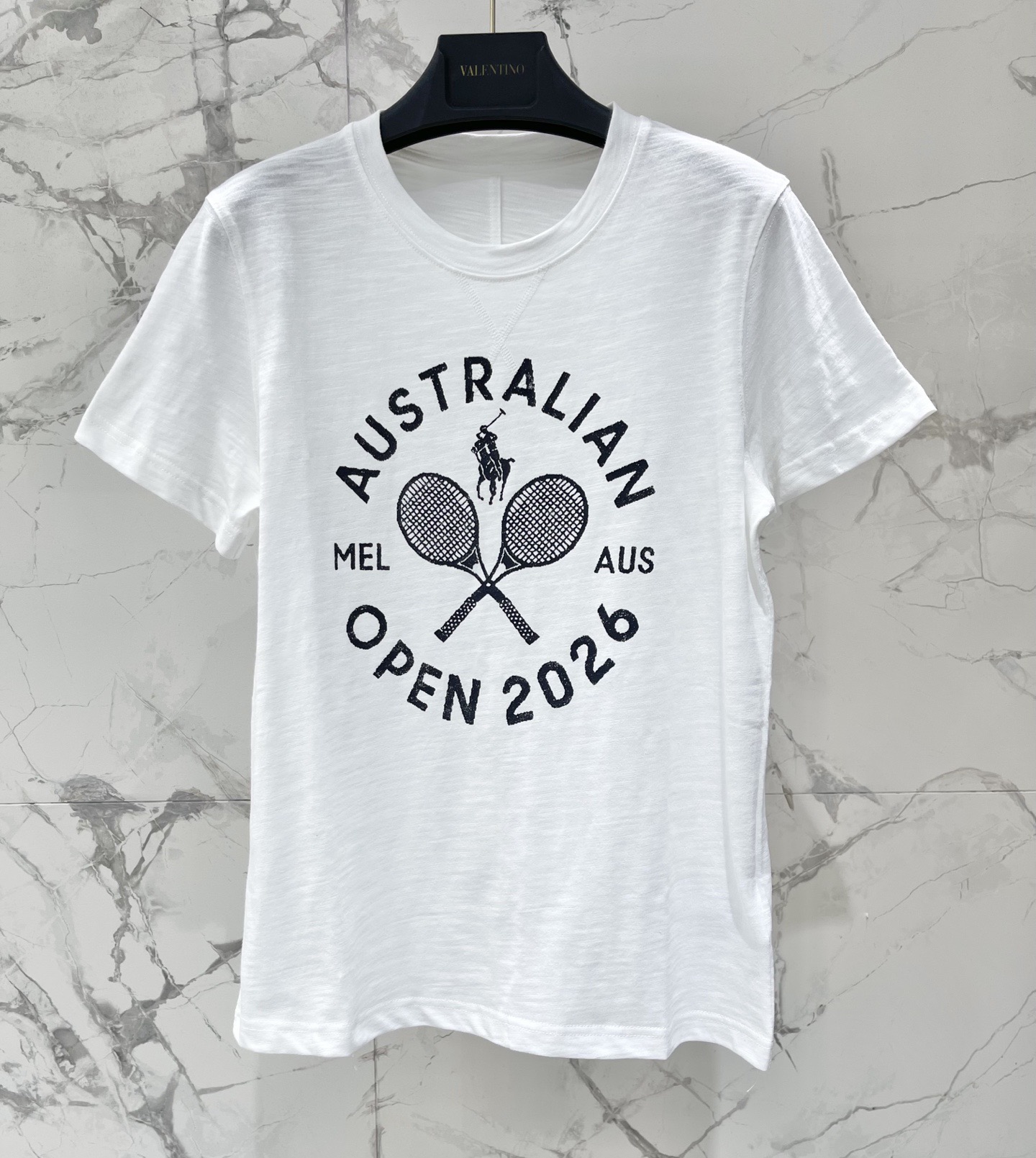 Футболка женская хлопковая с принтом Australian Open 2026 белого цвета