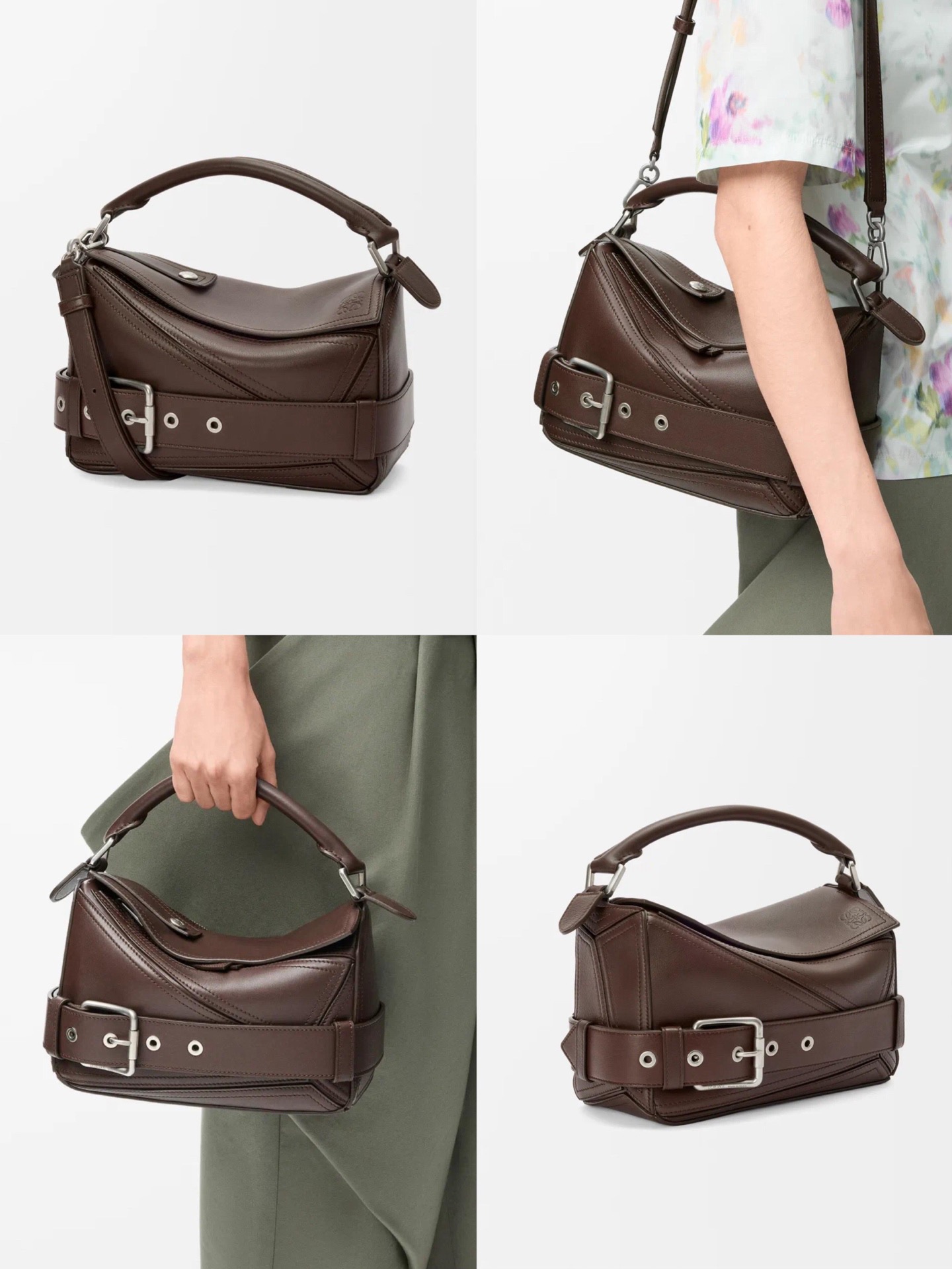 Сумка женская в стиле Loewe Biker Puzzle коричневого цвета