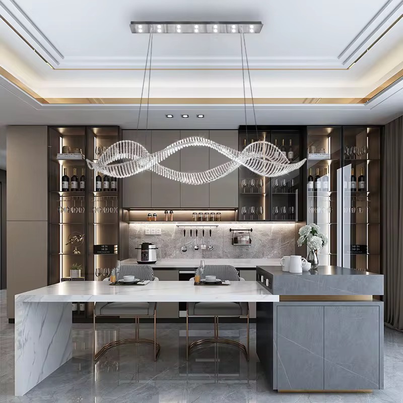 Люстра подвесная дизайнерская с кристаллами в волнообразной форме