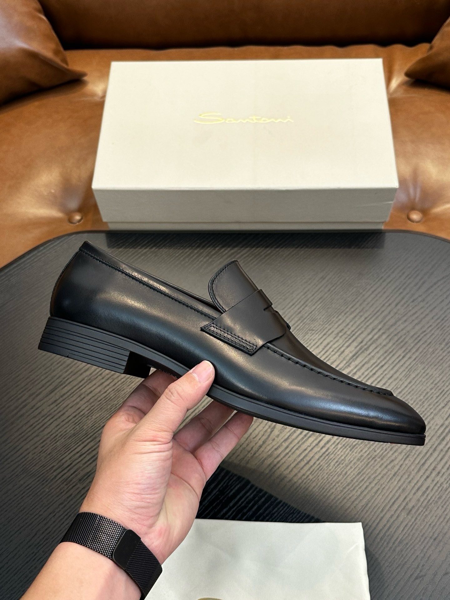 Лоферы мужские в стиле Santoni чёрного цвета