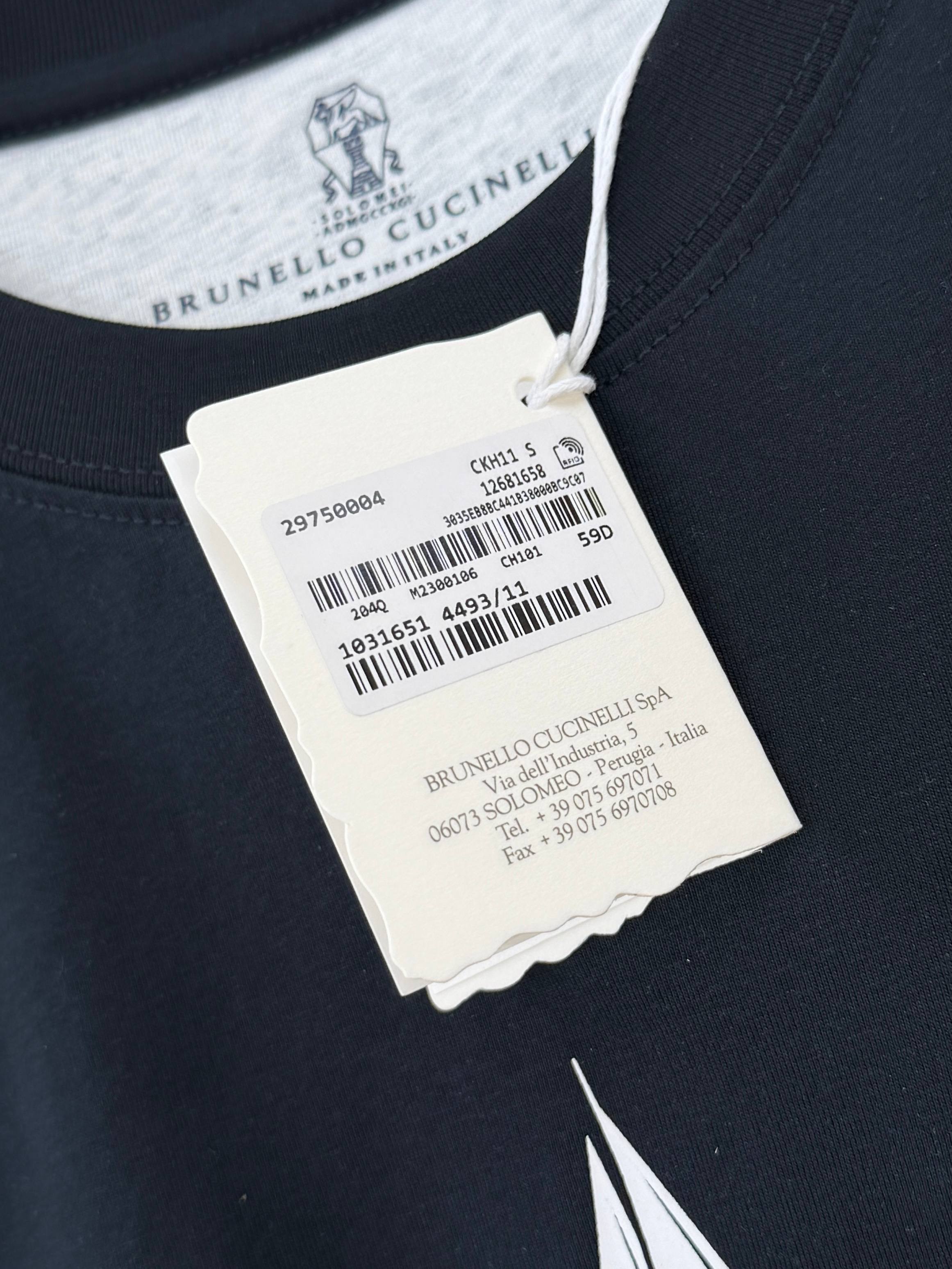 Футболка унисекс в стиле Brunello Cucinelli с принтом из хлопка чёрного цвета