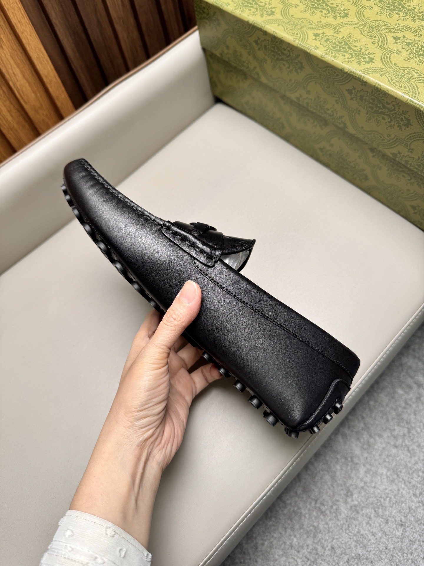 Мокасины мужские в стиле Gucci Driver черного цвета