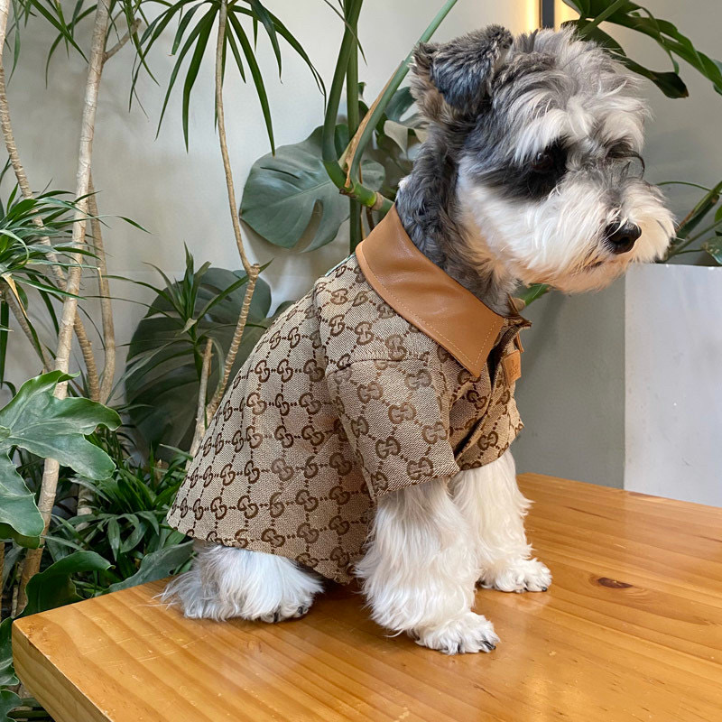 Рубашка для собак в стиле Gucci Monogram с кожаным воротником