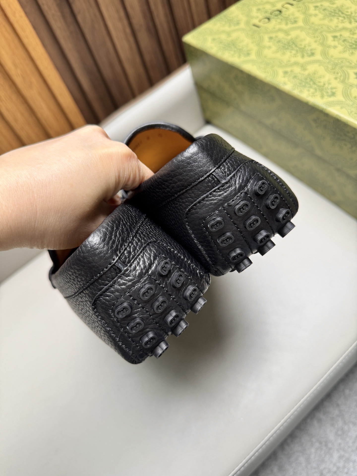 Мокасины мужские в стиле Gucci Driver черного цвета