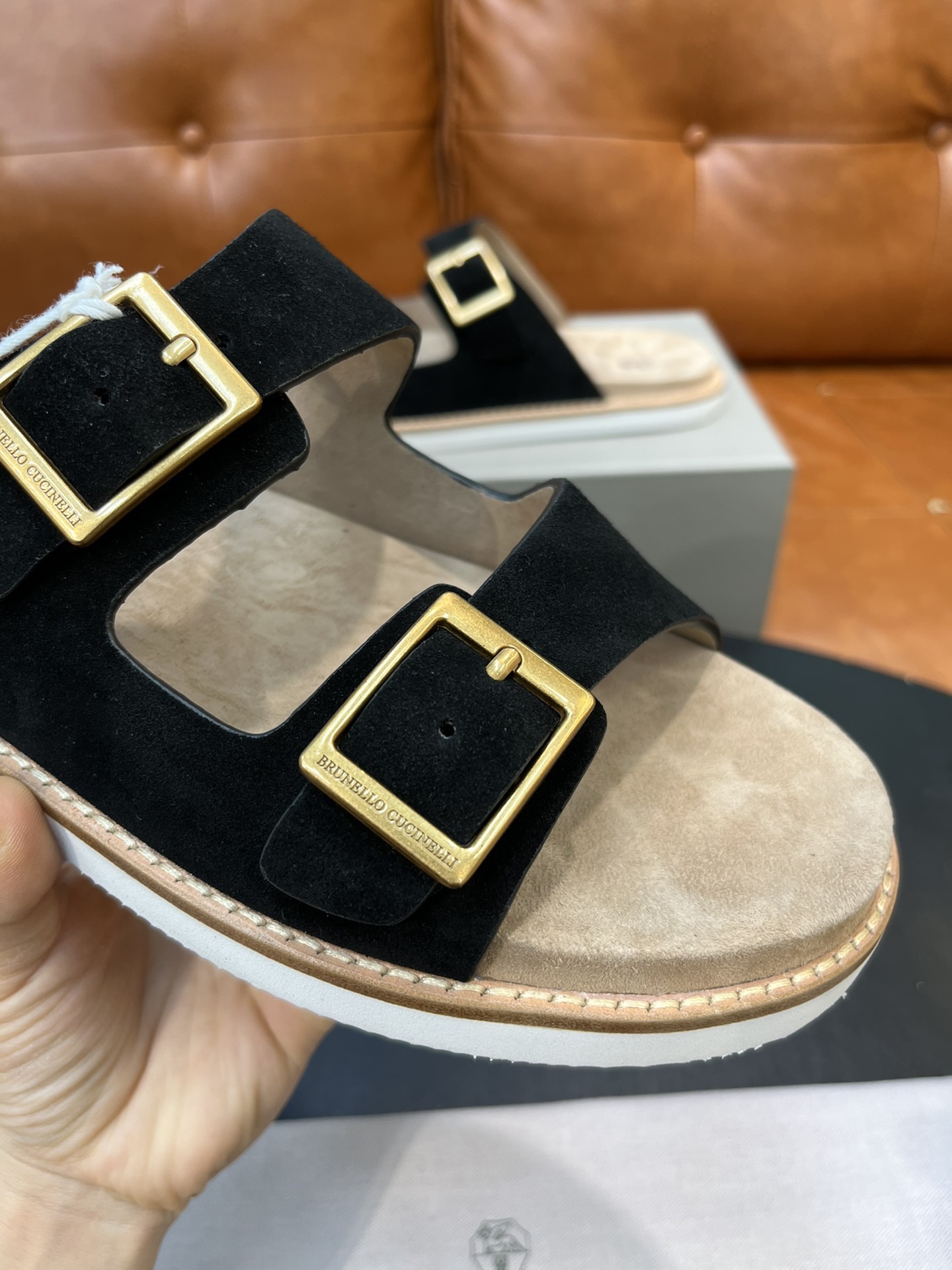 Сандалии мужские в стиле Brunello Cucinelli чёрного цвета