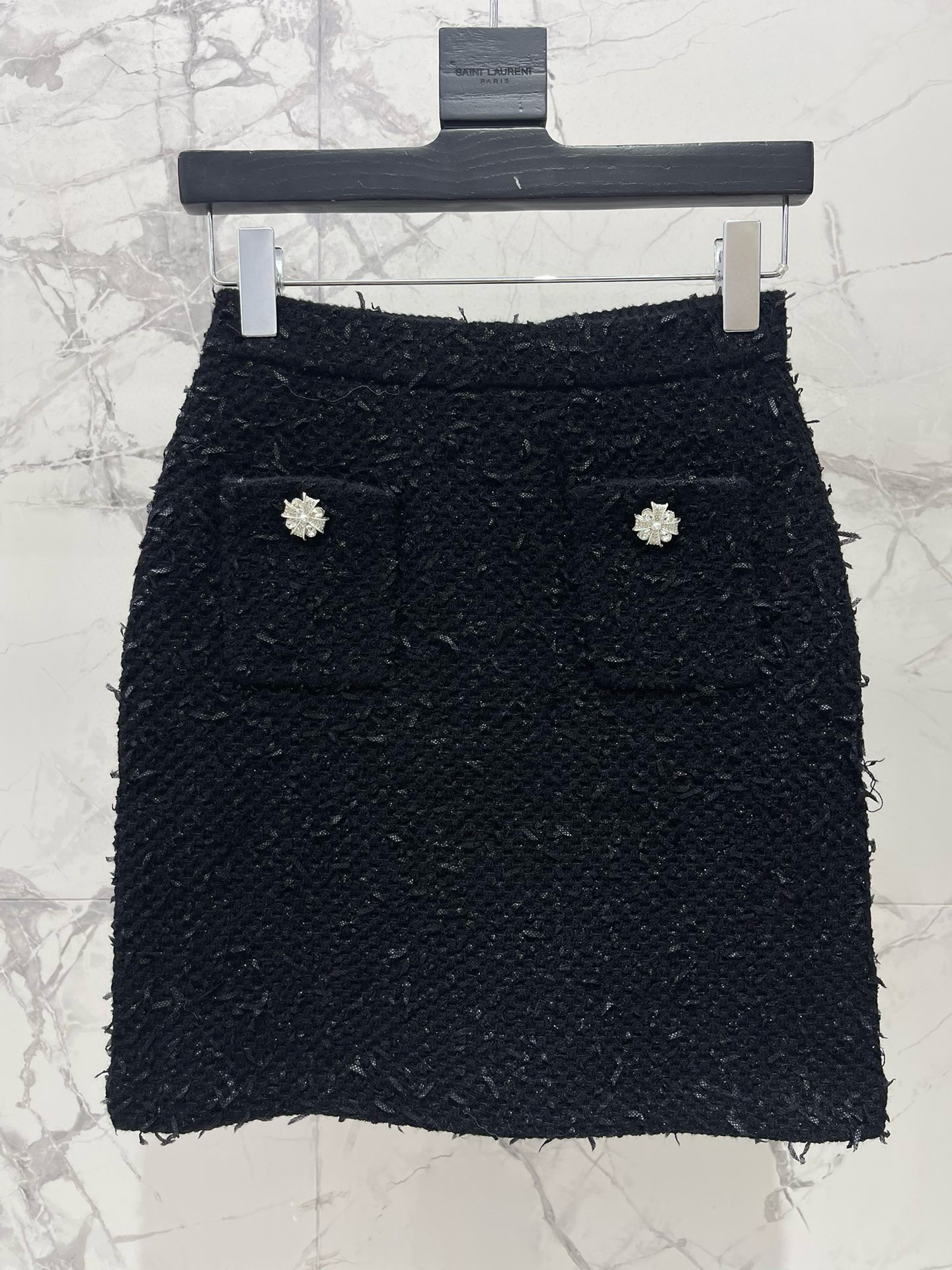 Юбка женская в стиле Self-Portrait с кристаллами, чёрного цвета