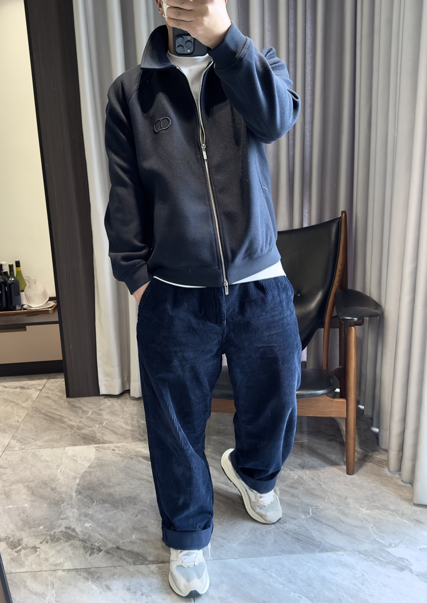 Куртка мужская в стиле Dior тёмно-синего цвета с отложным воротником