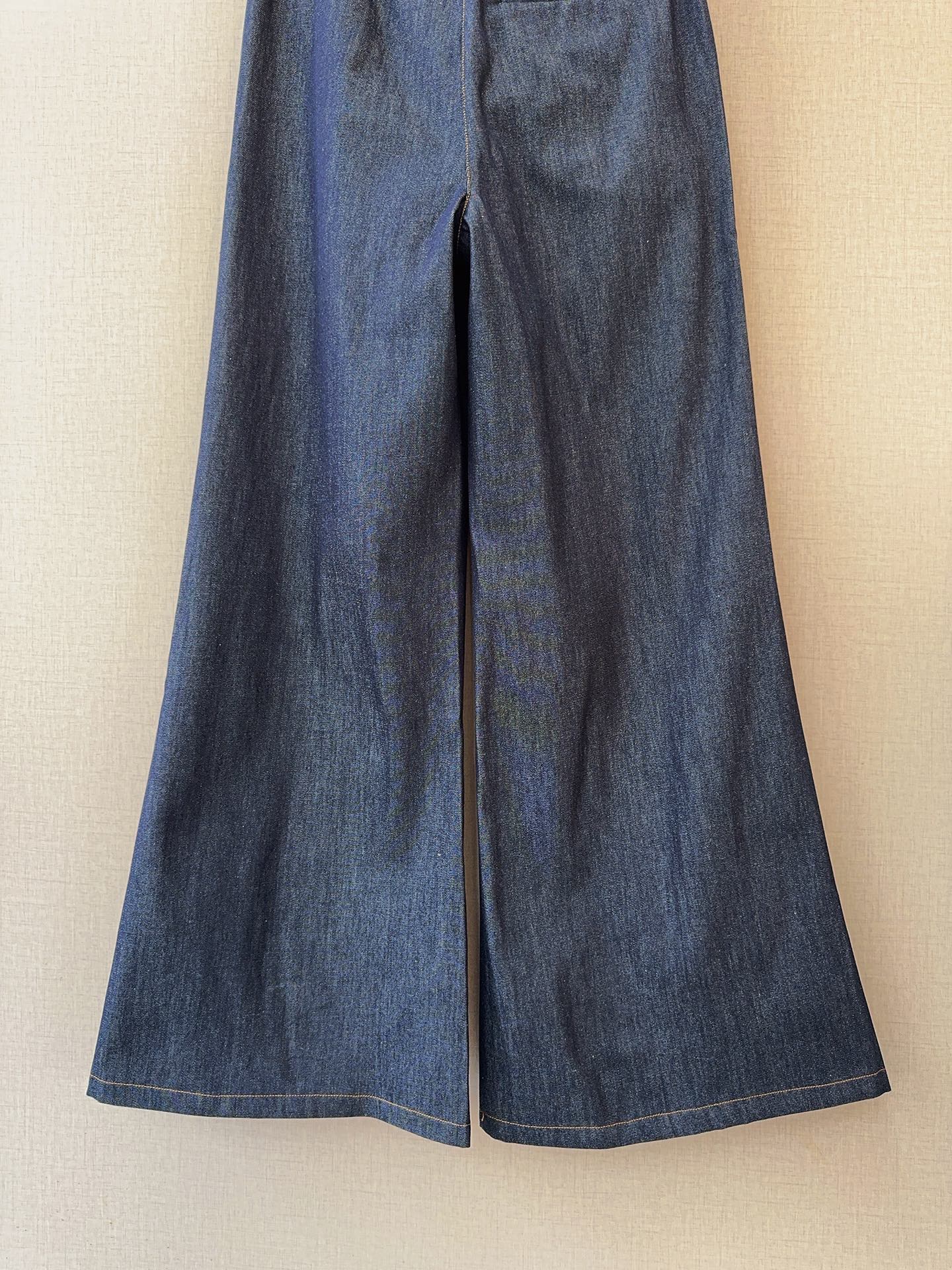 Брюки женские в стиле Dice Kayek синего цвета из денима широкие с высокой посадкой