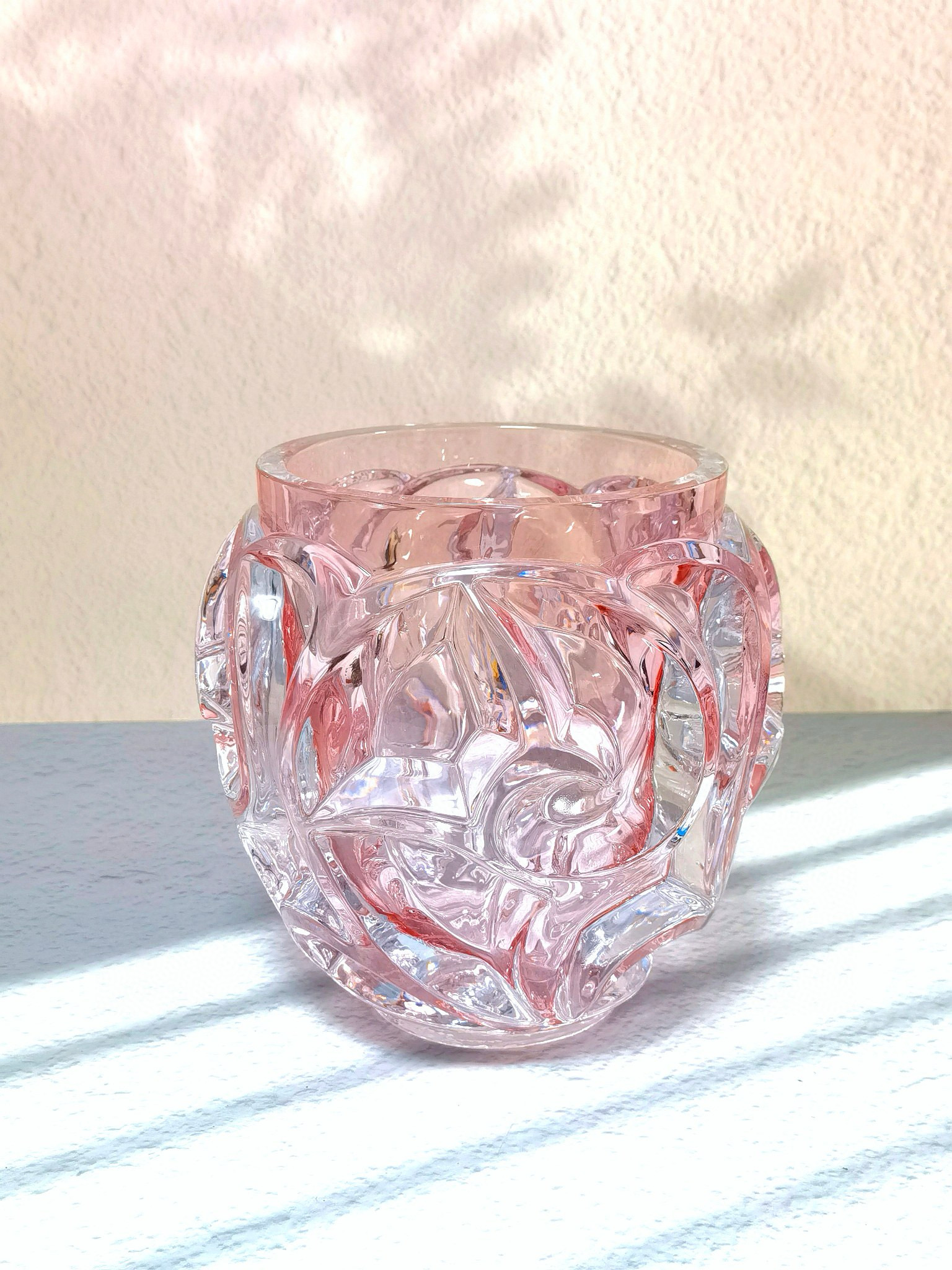 Ваза хрустальная в стиле Lalique, розовая, 21 см