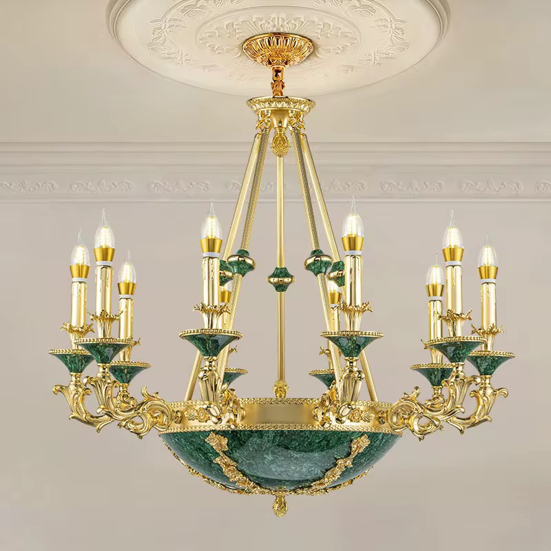 Люстра потолочная дворцовая из меди со стеклянными элементами