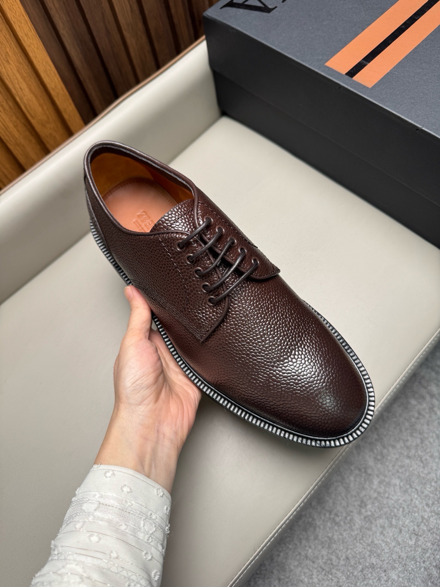 Дерби мужские в стиле Zegna Aosta коричневого цвета