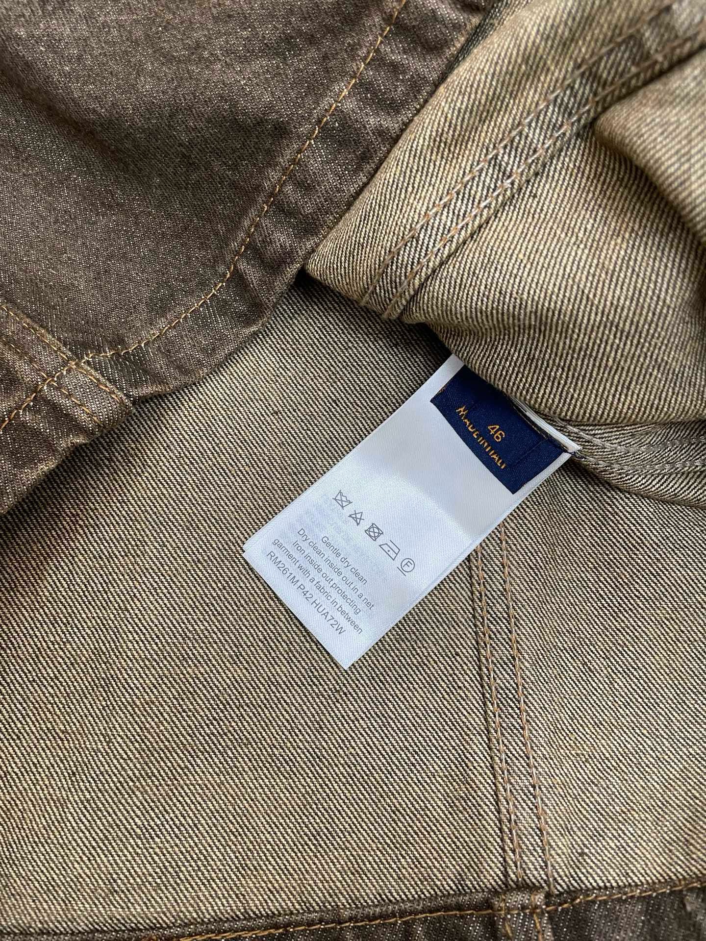 Куртка мужская Louis Vuitton Coffee Indigo Denim Blouson коричневого цвета с винтажной обработкой и кожаной отделкой