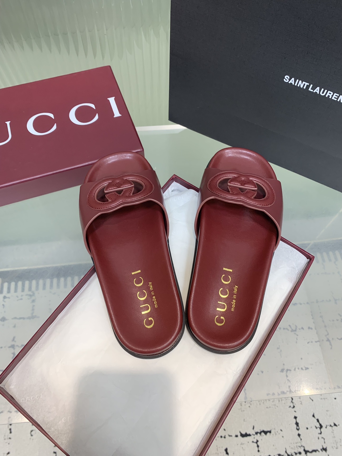 Мюли женские в стиле Gucci GG бордового цвета