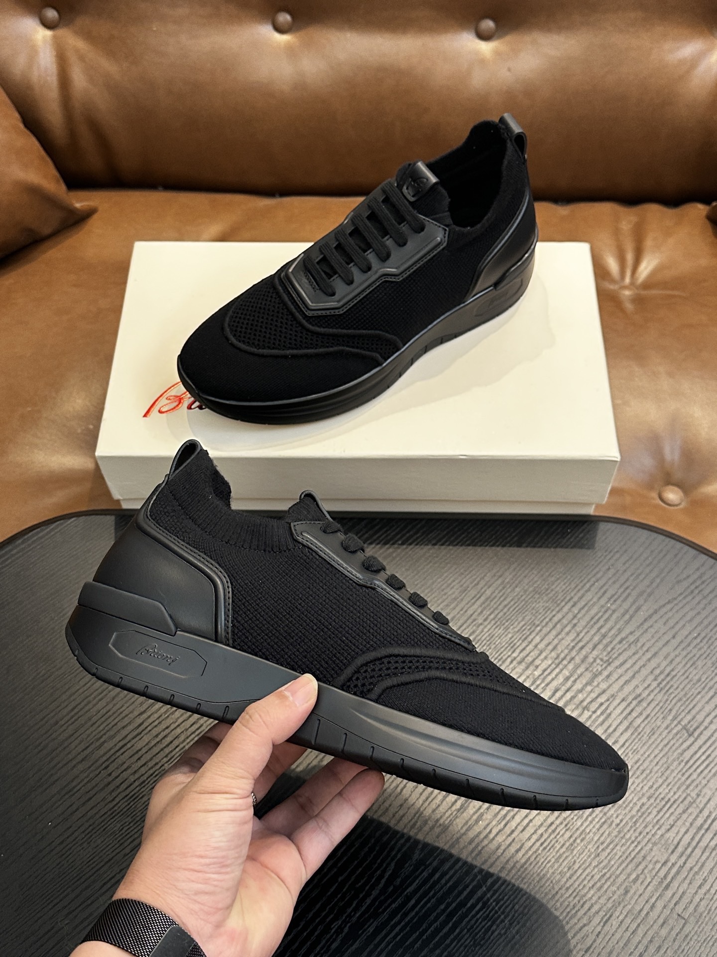 Кроссовки мужские в стиле Brioni чёрного цвета