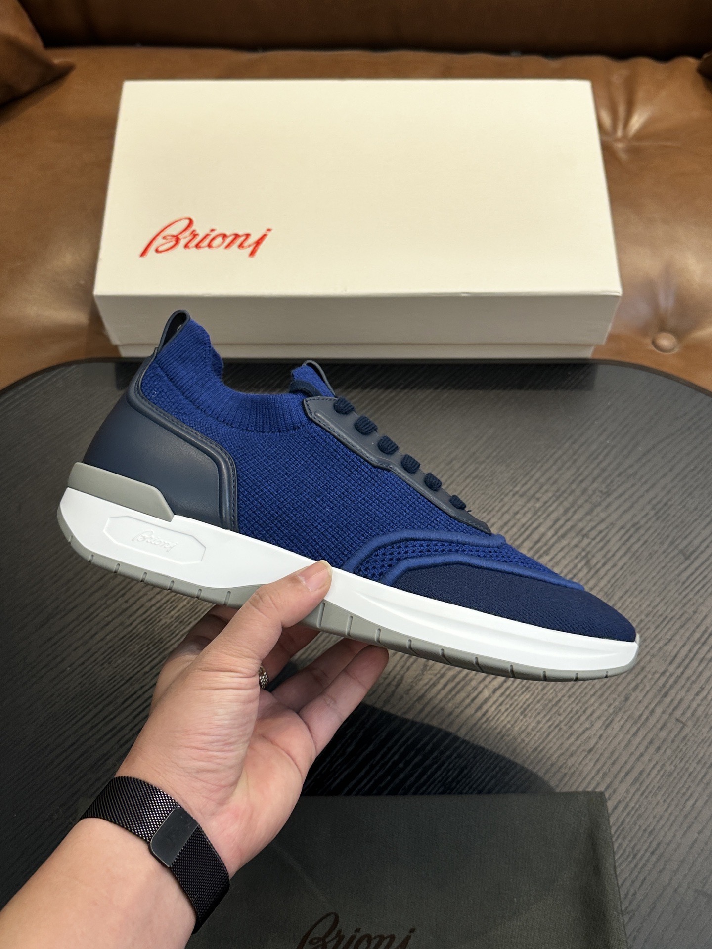 Кроссовки мужские в стиле Brioni синего цвета