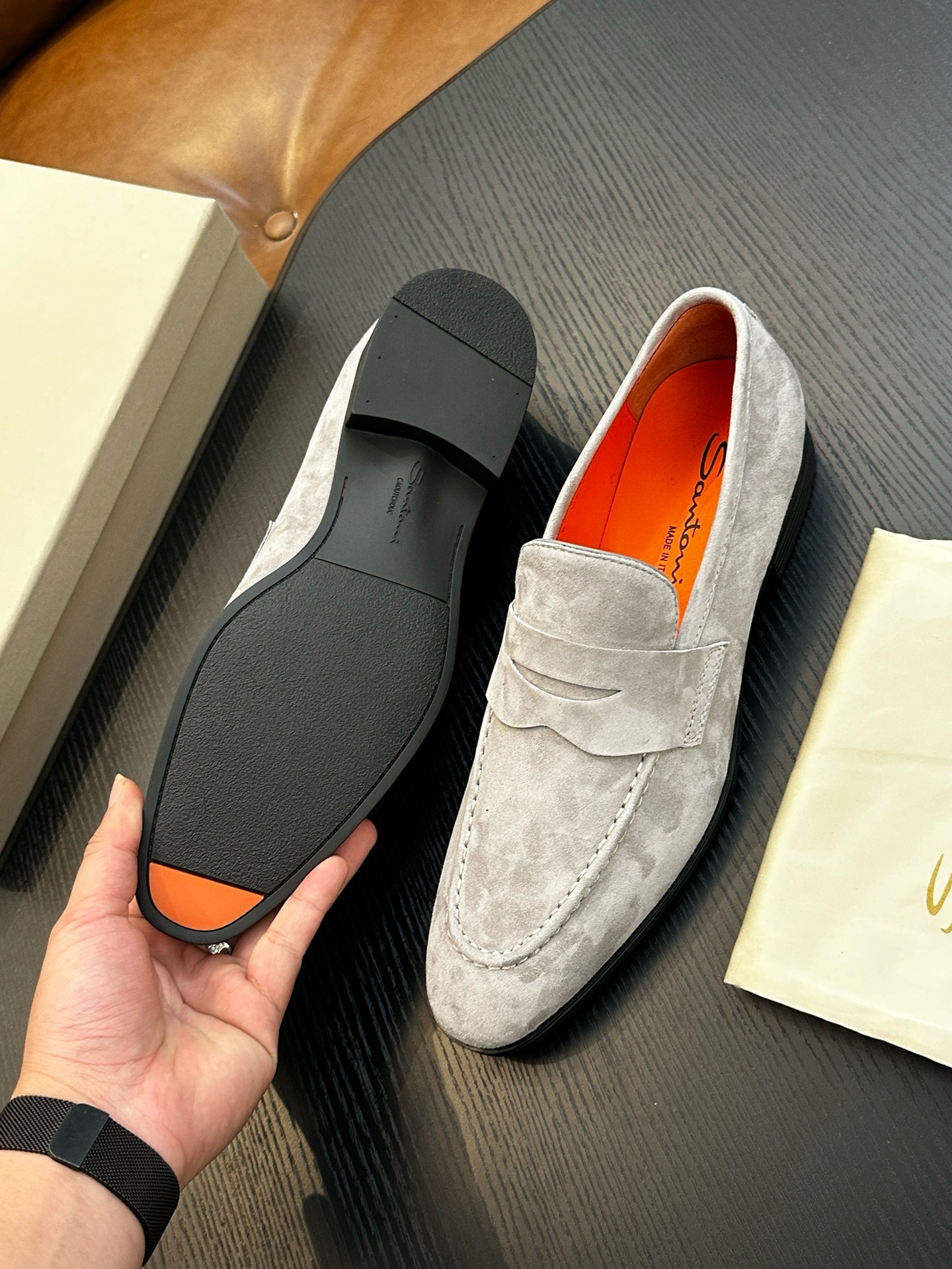 Лоферы мужские в стиле Santoni серого цвета