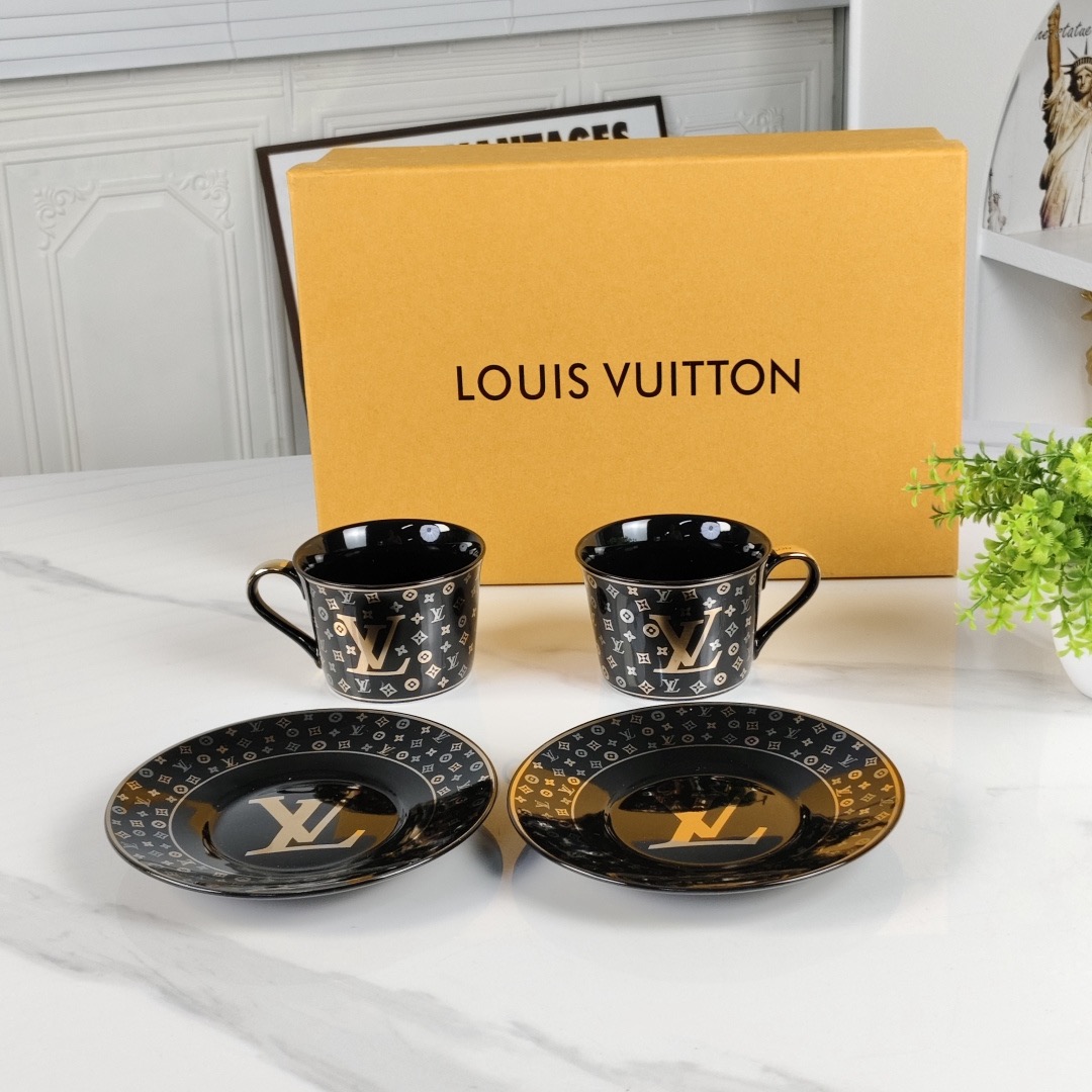 Кофейный набор в стиле Louis Vuitton, чёрный, 2 персоны
