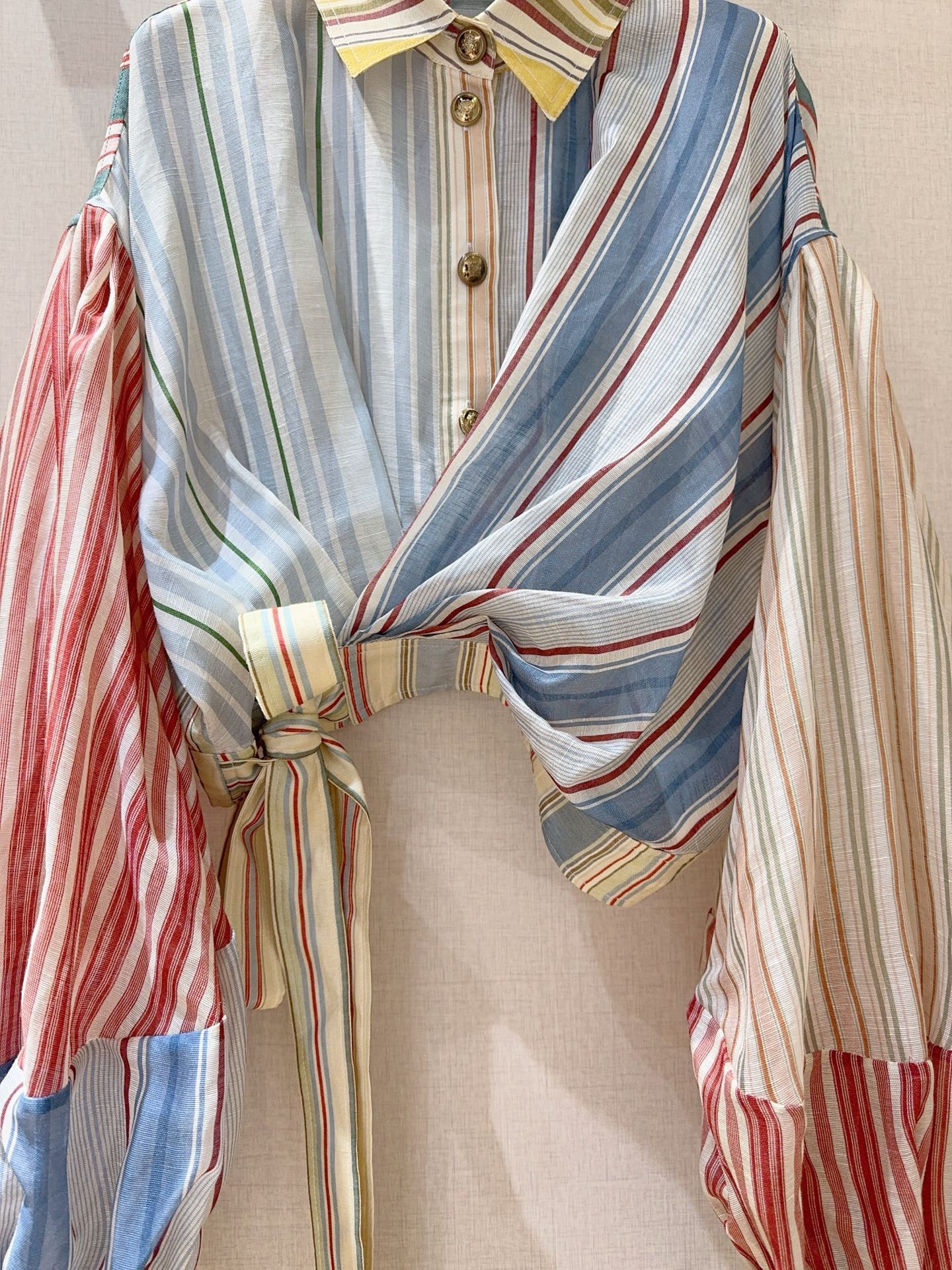 Платье женское в стиле Zimmermann  из льна и шёлка мультиколор в полоску с поясом