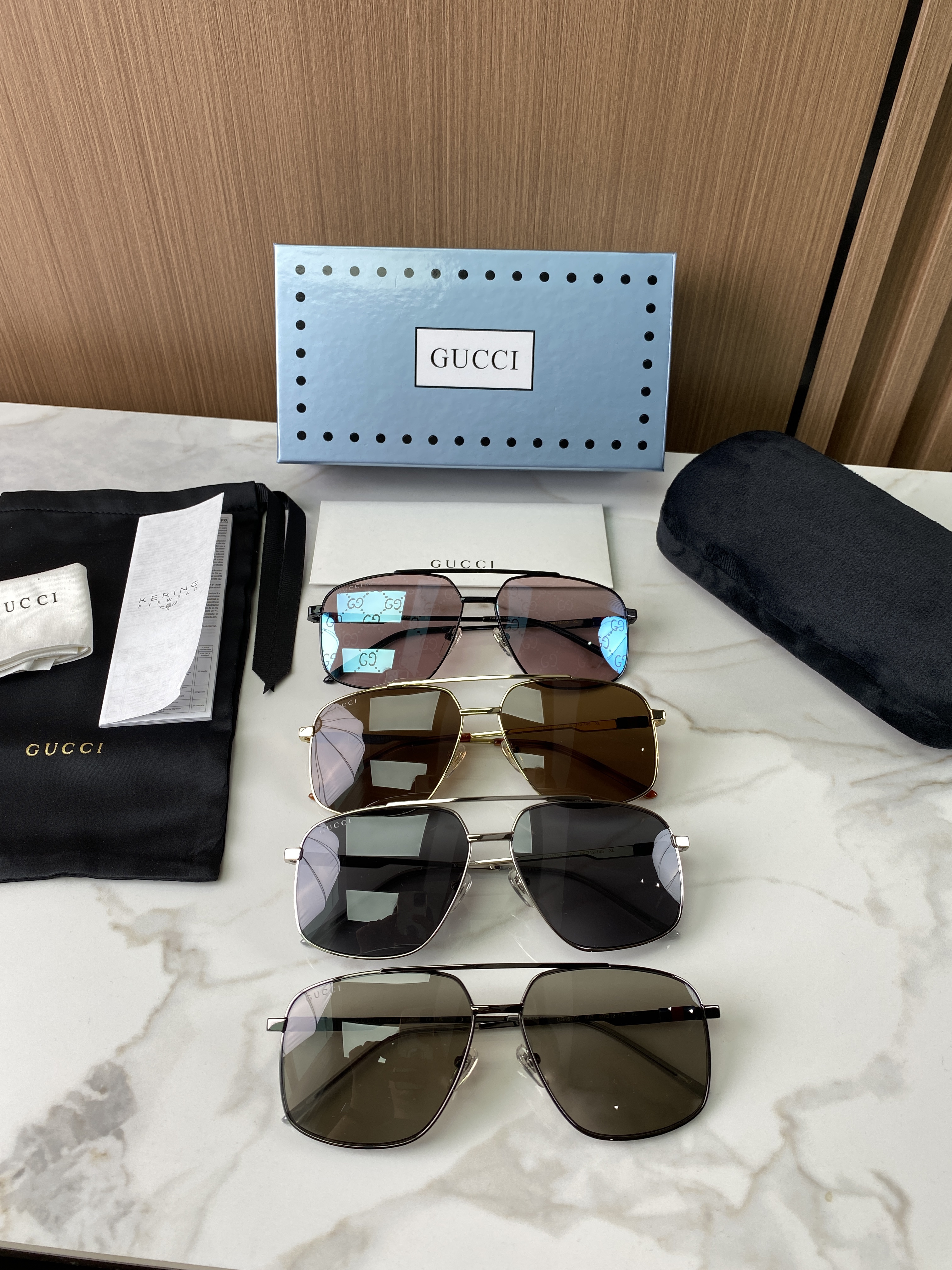 Очки солнцезащитные унисекс в стиле Gucci в металлической оправе классической формы