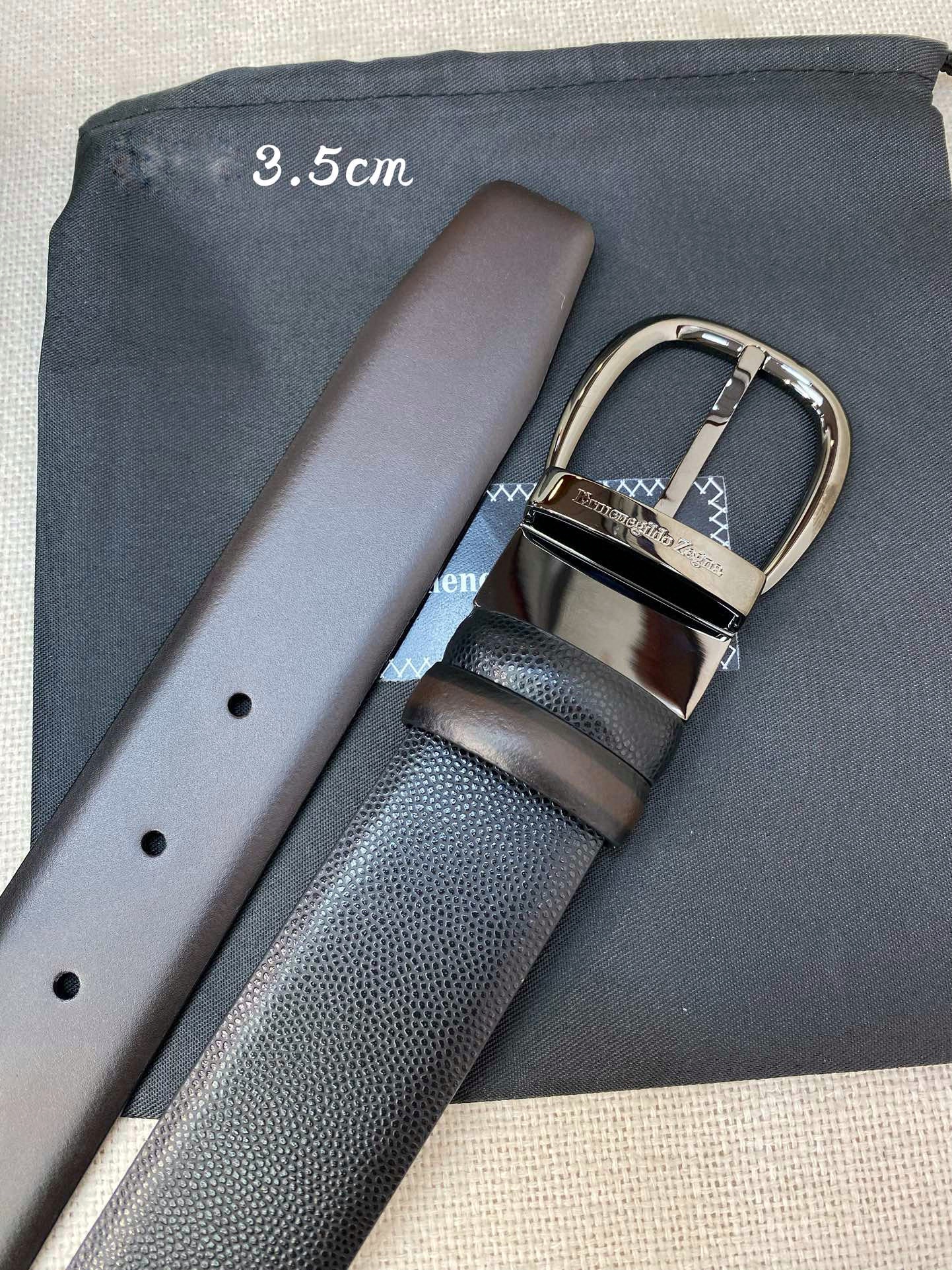 Ремень мужской в стиле Zegna из натуральной телячьей кожи чёрного цвета с металлической пряжкой