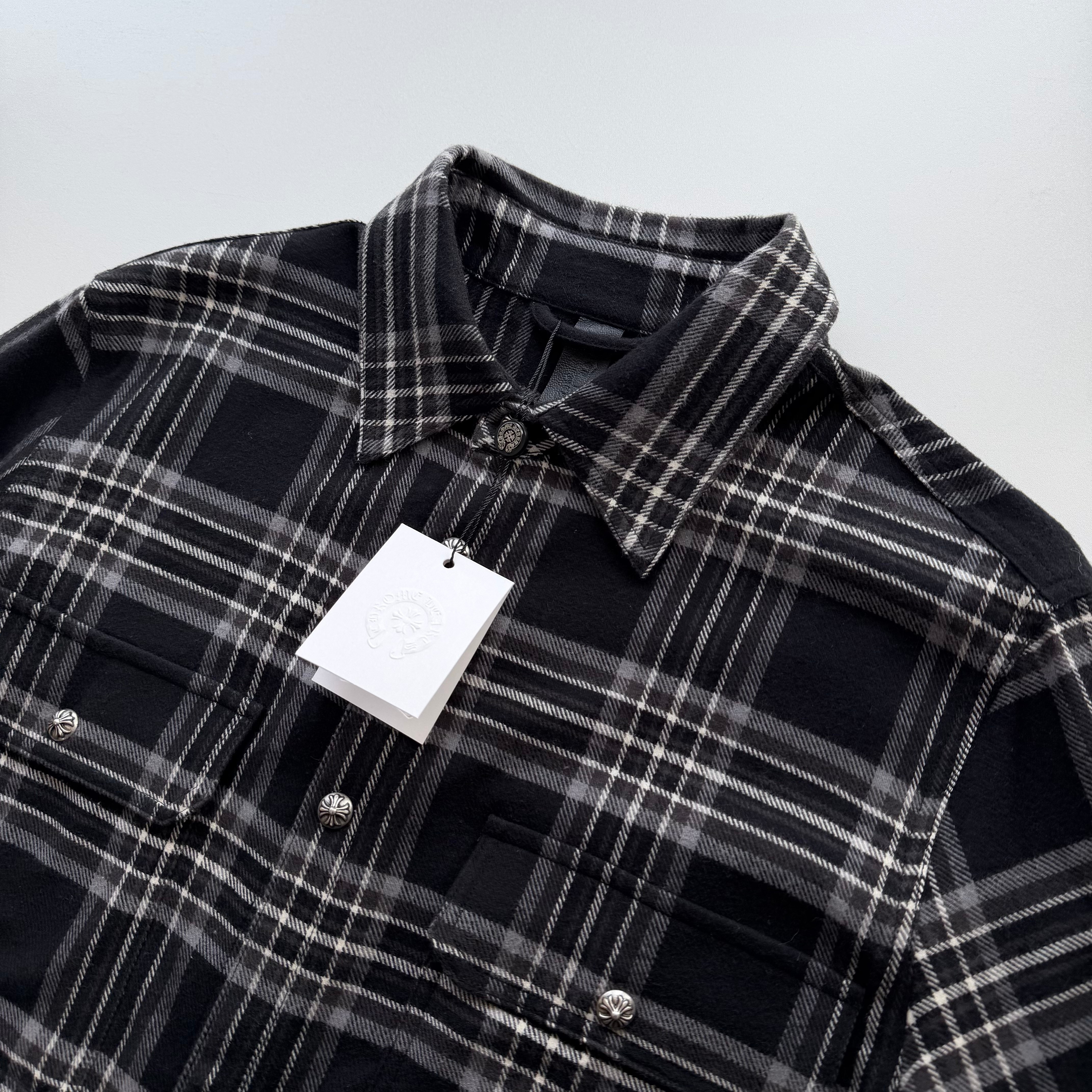 Рубашка мужская в стиле Chrome Hearts в клетку черного цвета