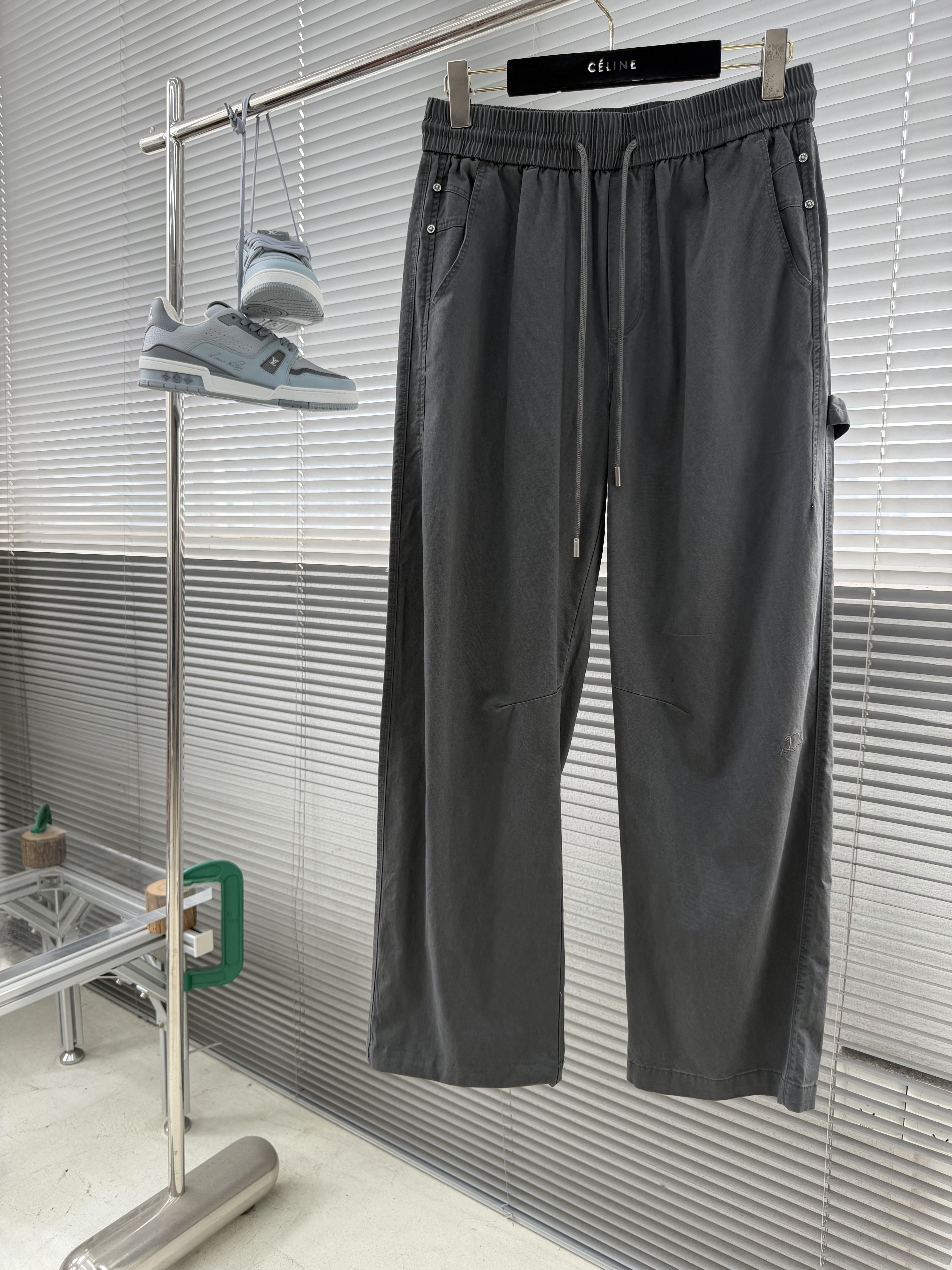 Брюки мужские в стиле Dior из хлопка серого цвета карго с эластичным поясом